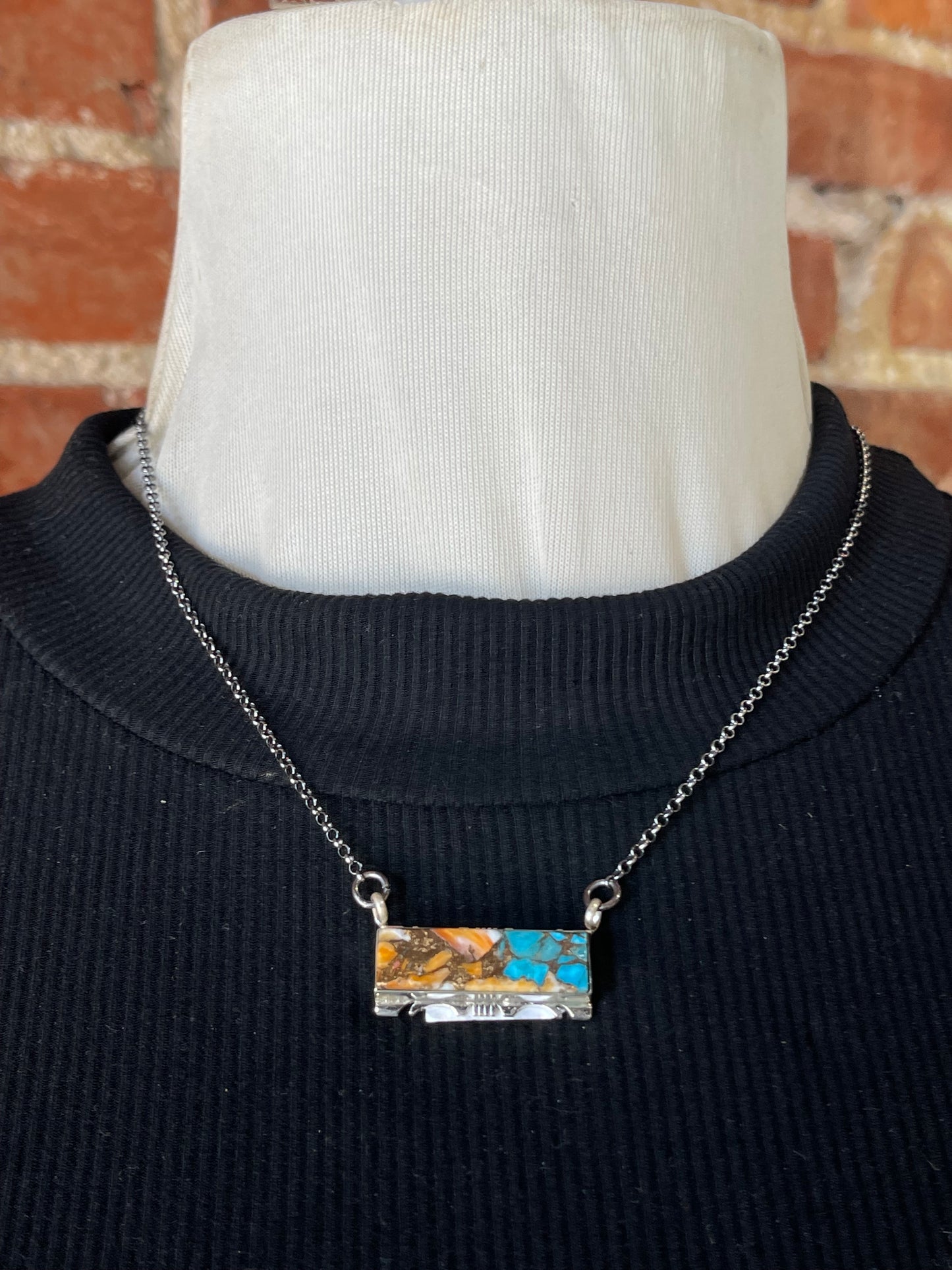 16" Orange Crush Bar Necklace by Steve Francisco, Navajo