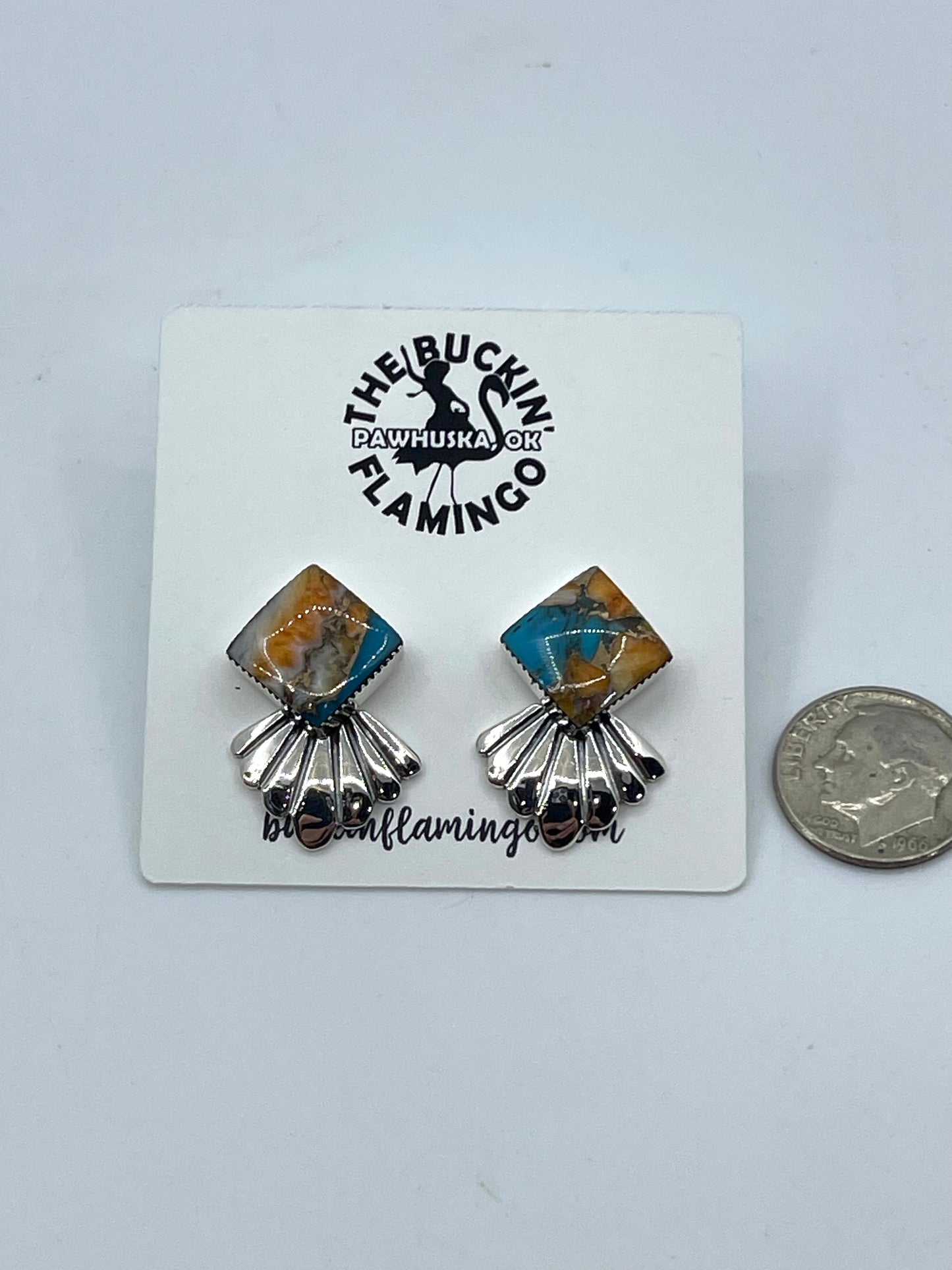 Orange Crush with Fan Post Earring by Sadie Jim, Navajo