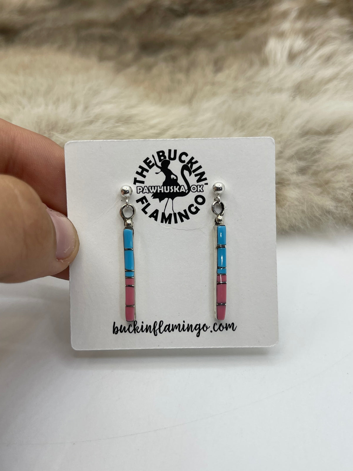 Inlay Long Dangle Earrings Zuni Made