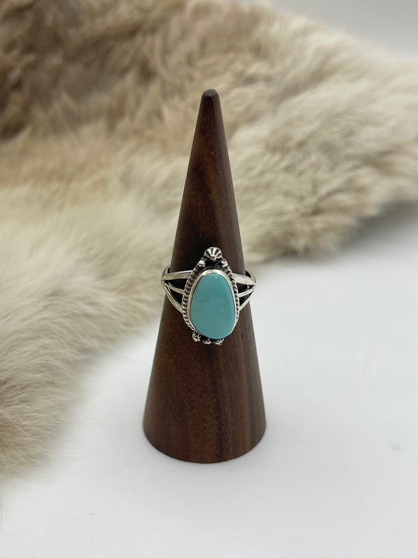 6.0 Turquoise Oval Ring by Judy Largo, Navajo