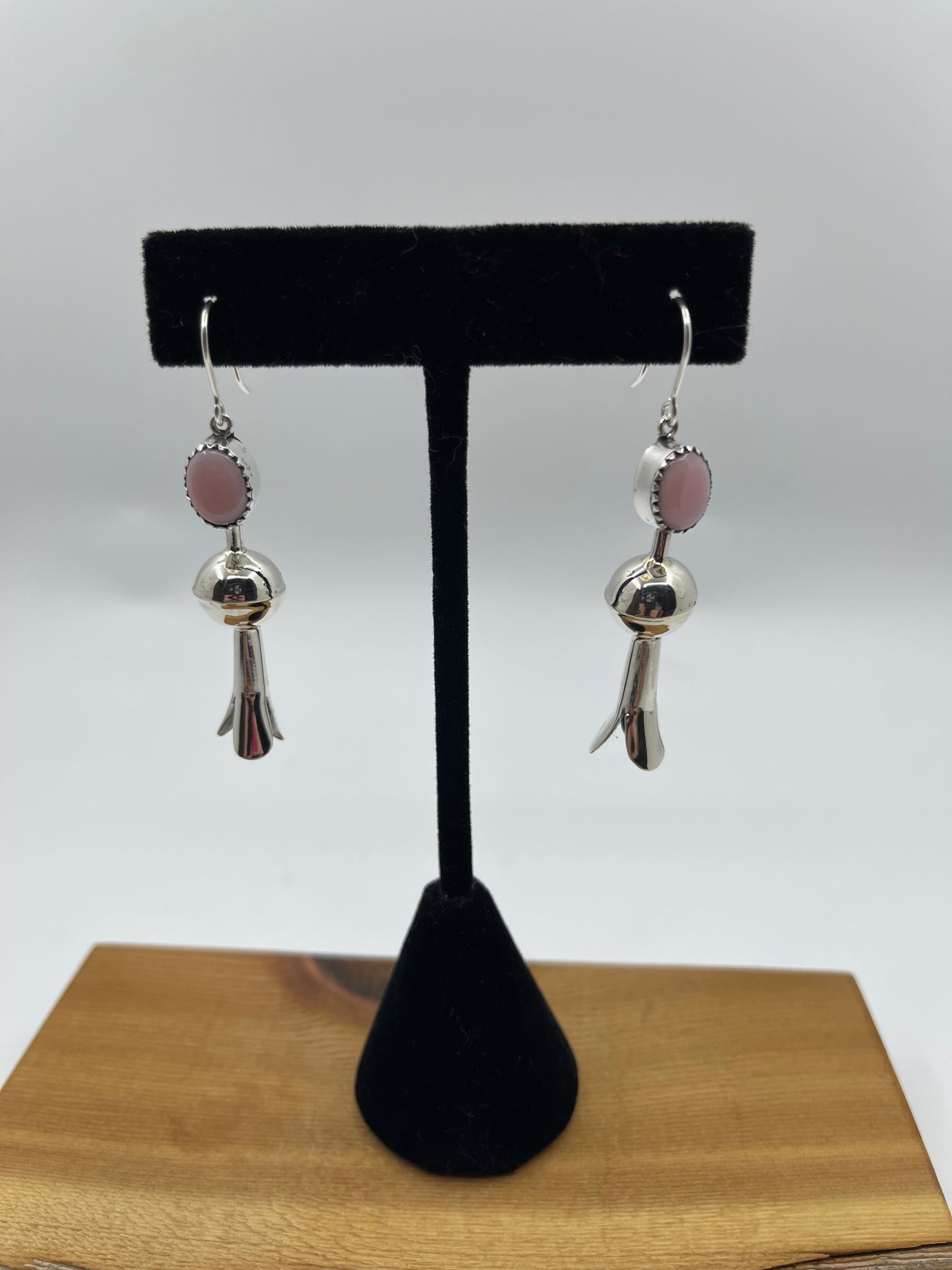 Pink Conch Shell Blossom Dangle Earrings by Emily Tsosie, Navajo
