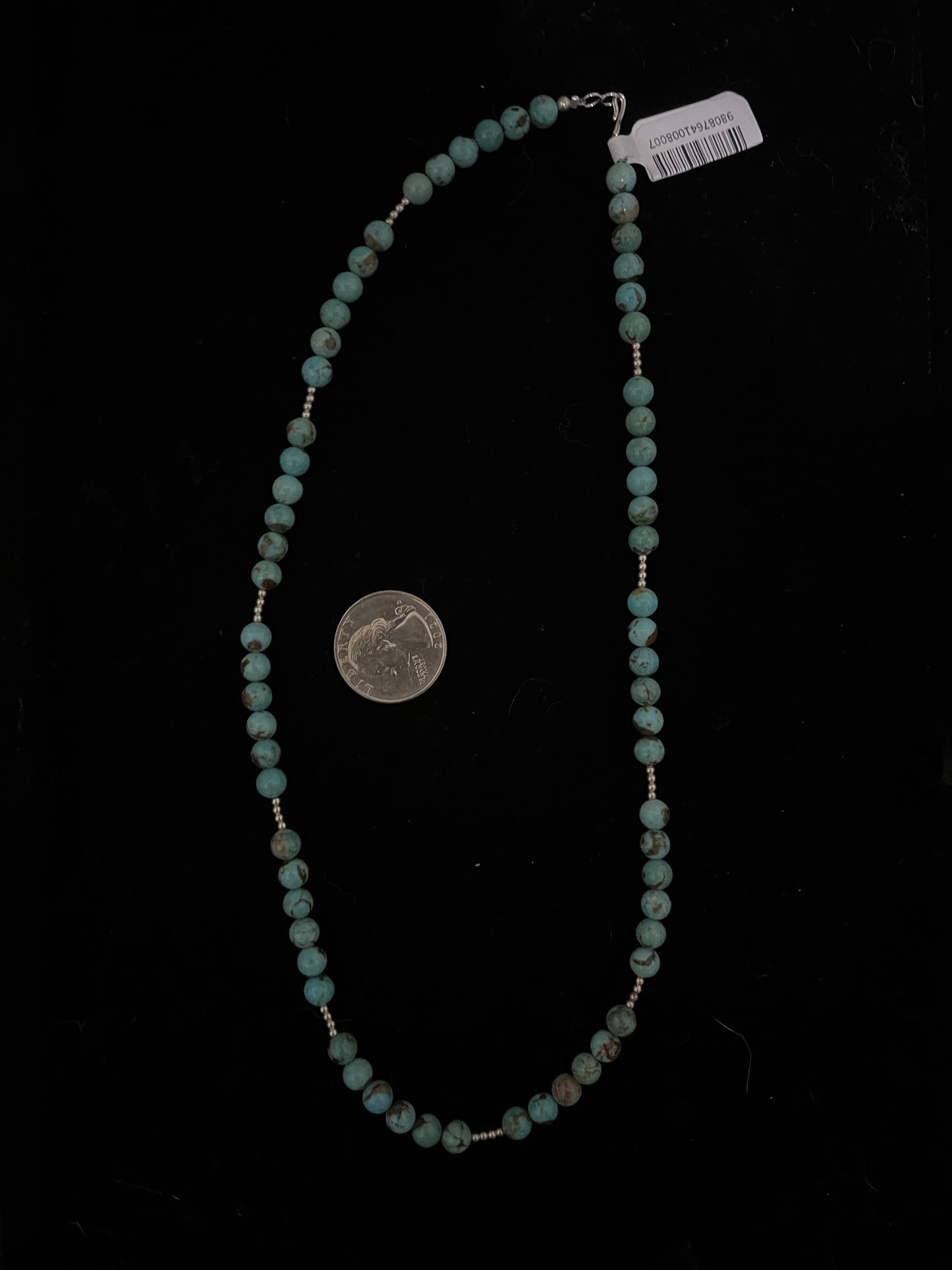 18" 6mm Turquoise and 2mm Silver Pearls Necklace