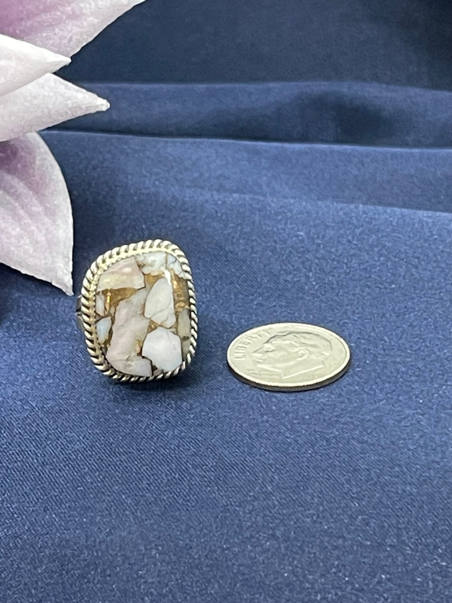 4.0 Mosaic Rhodochrosite Ring
