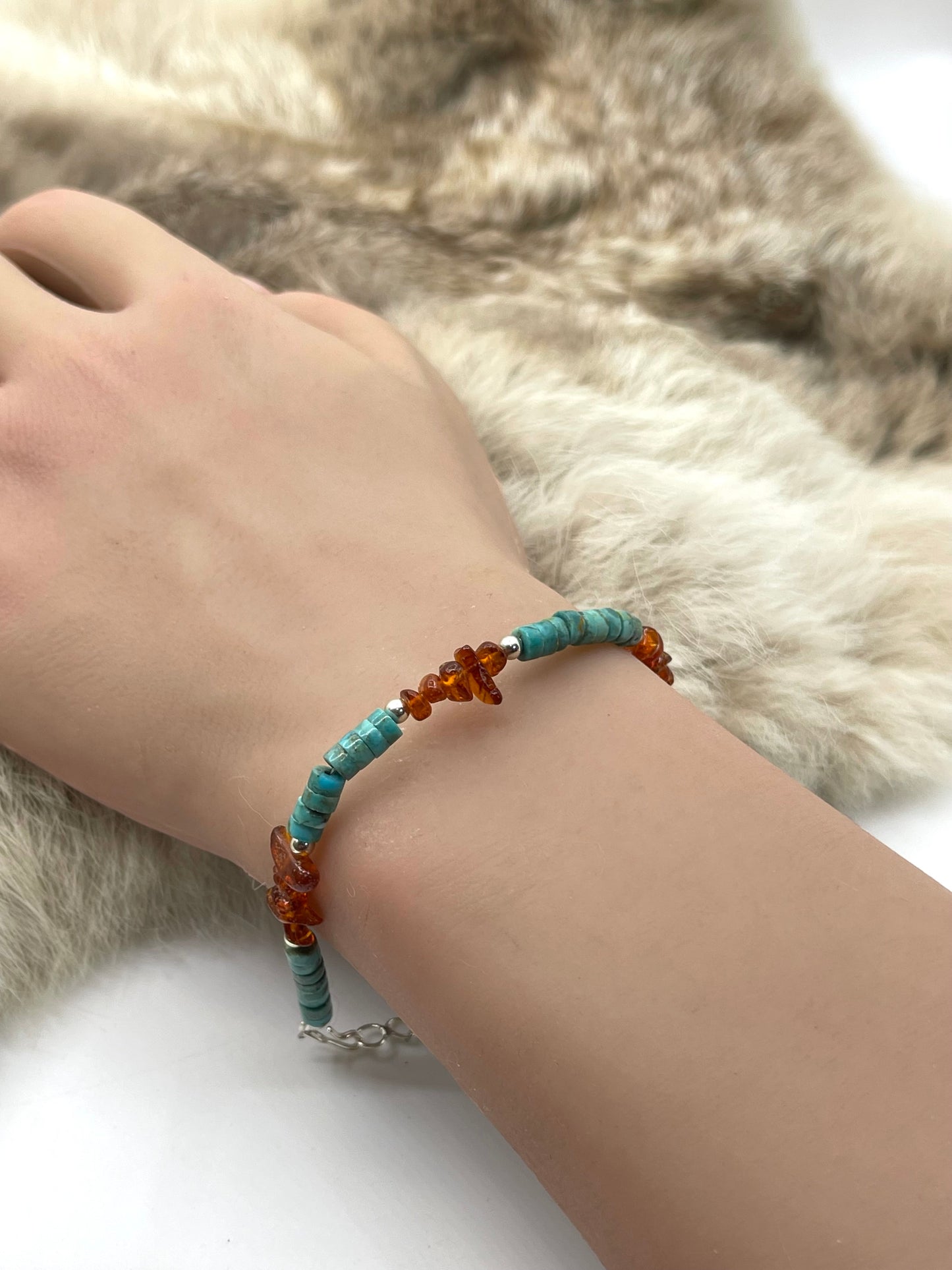 7" Turquoise Heishi Bead with Amber Beads Bracelet