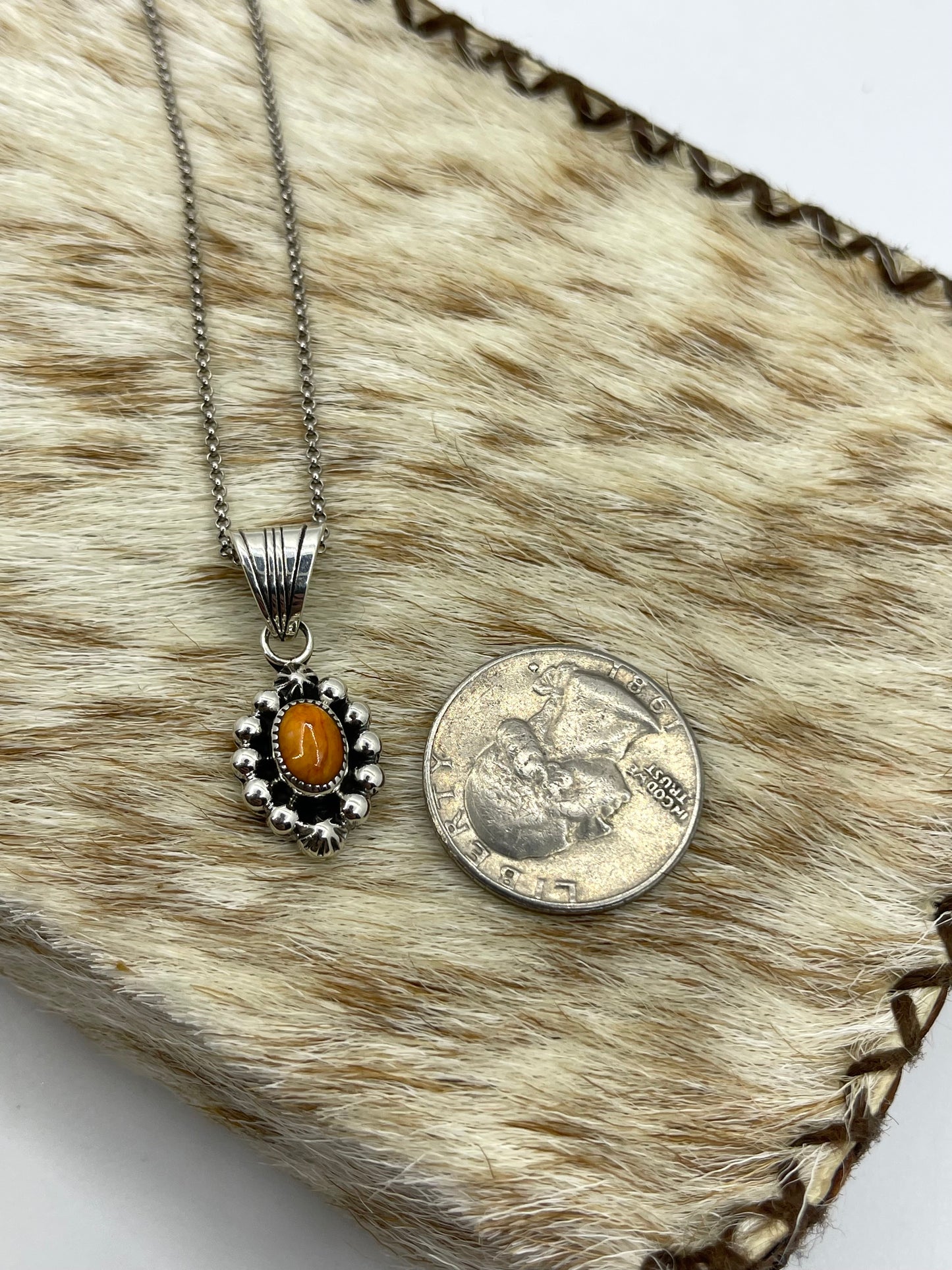 18" Orange Spiny Oyster necklace with a 6mm Bale by Mike Smith, Navajo
