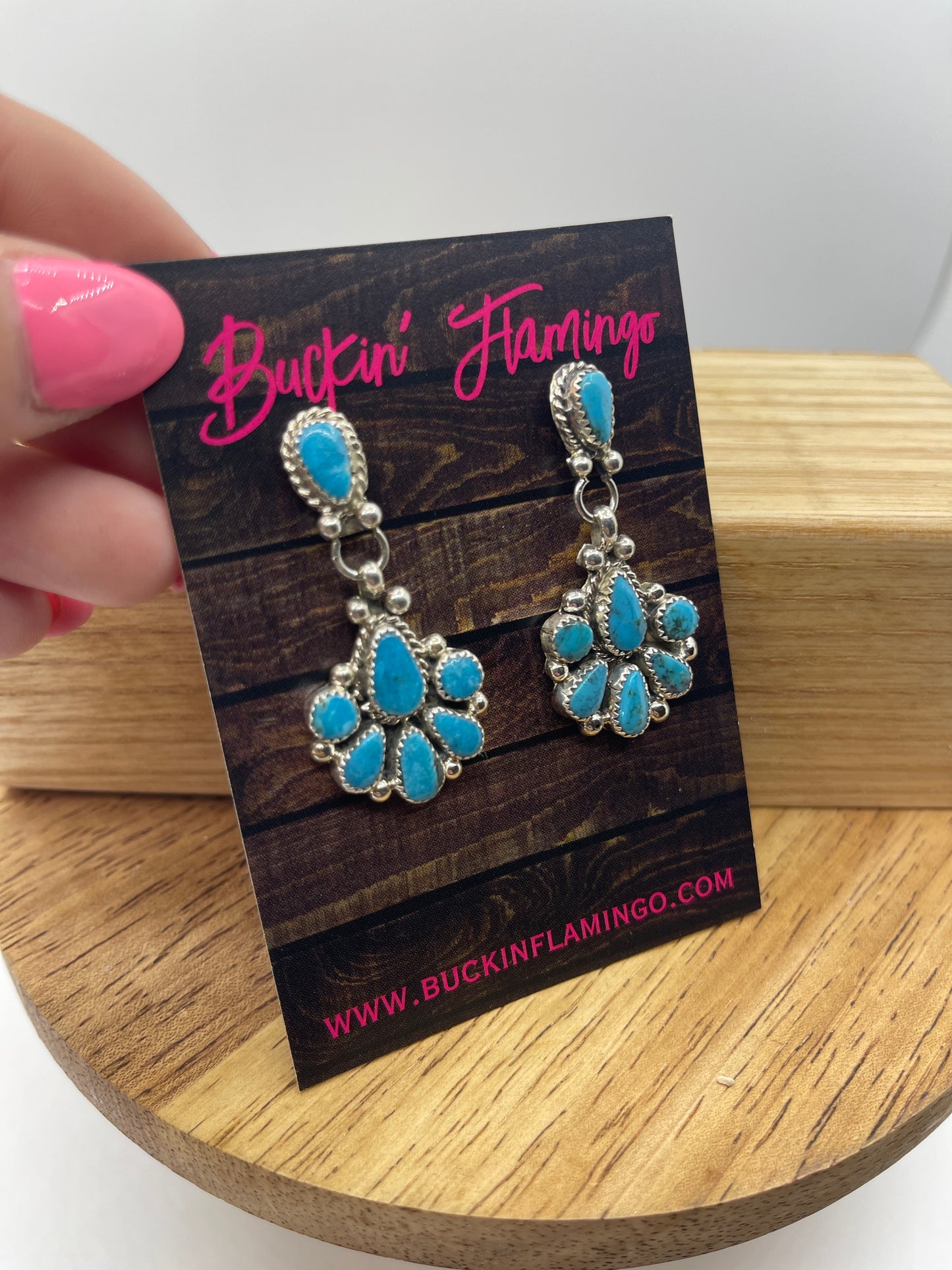 Turquoise Cluster Post Dangle Earrings by Alicia Wilson, Navajo