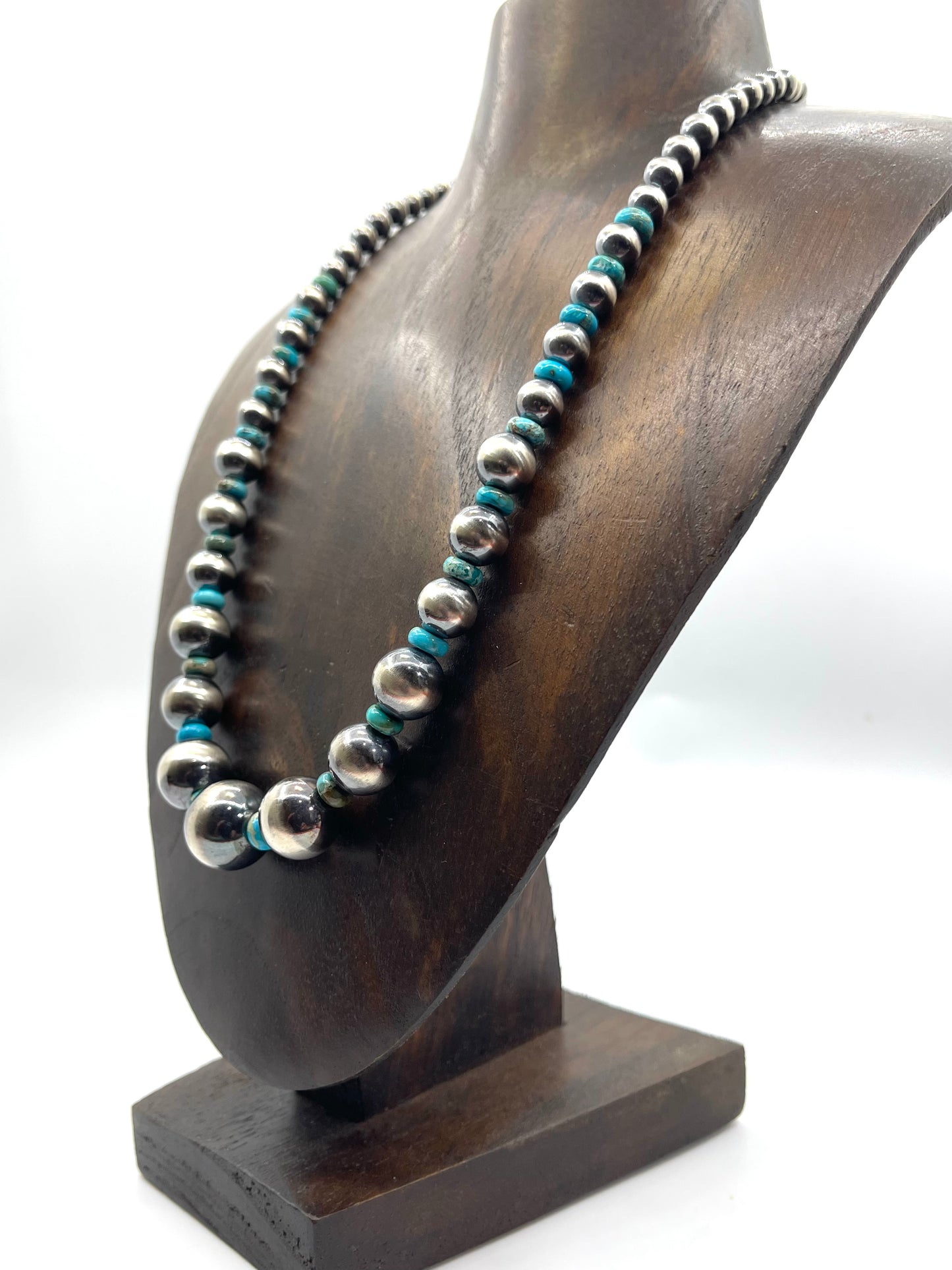 20" Graduated 5mm-16mm Navajo Style Pearls with Turquoise Spacer Beads
