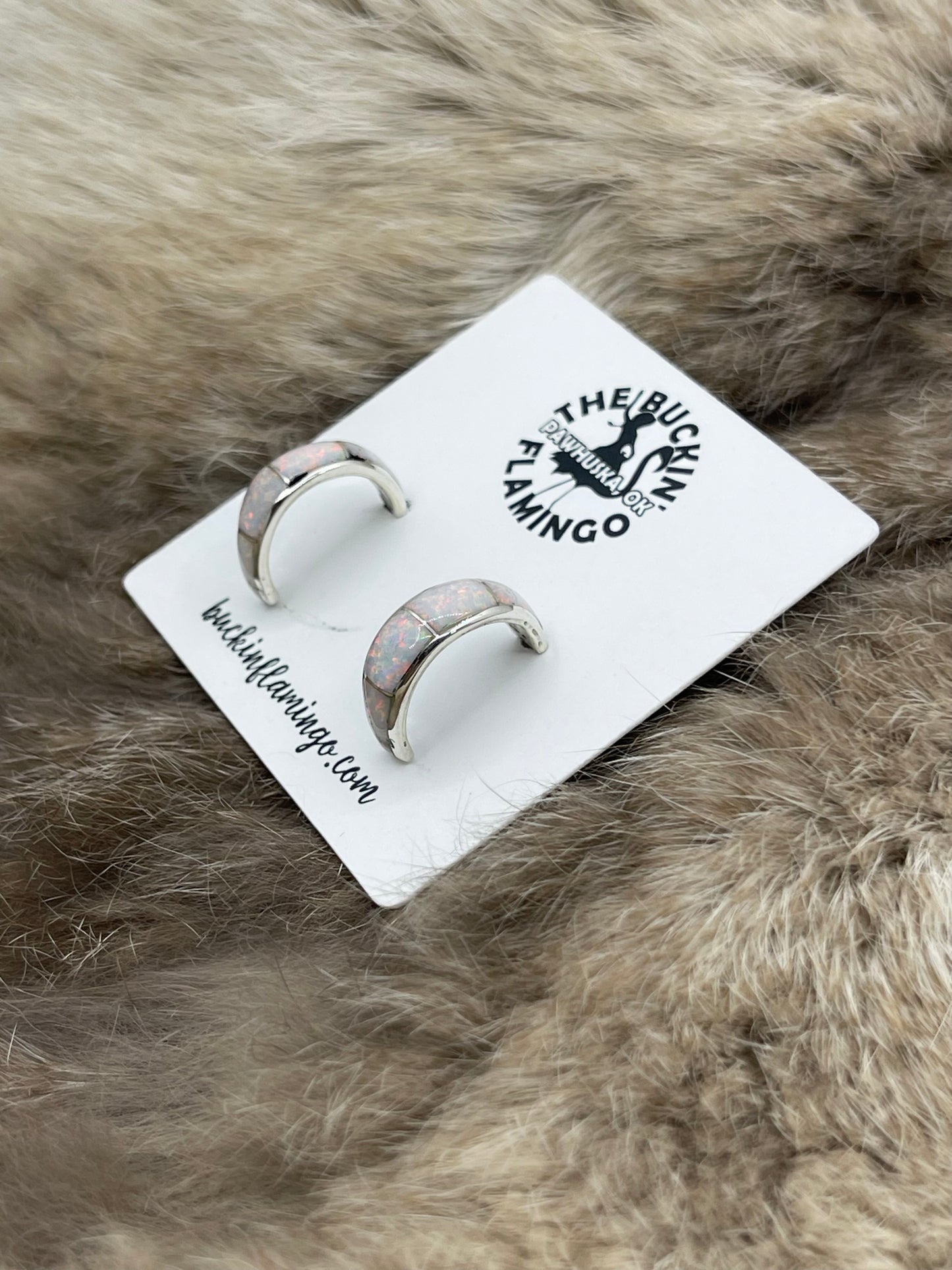 White Opal Inlaid Tiny Hoops by Philbert Chavez, Navajo
