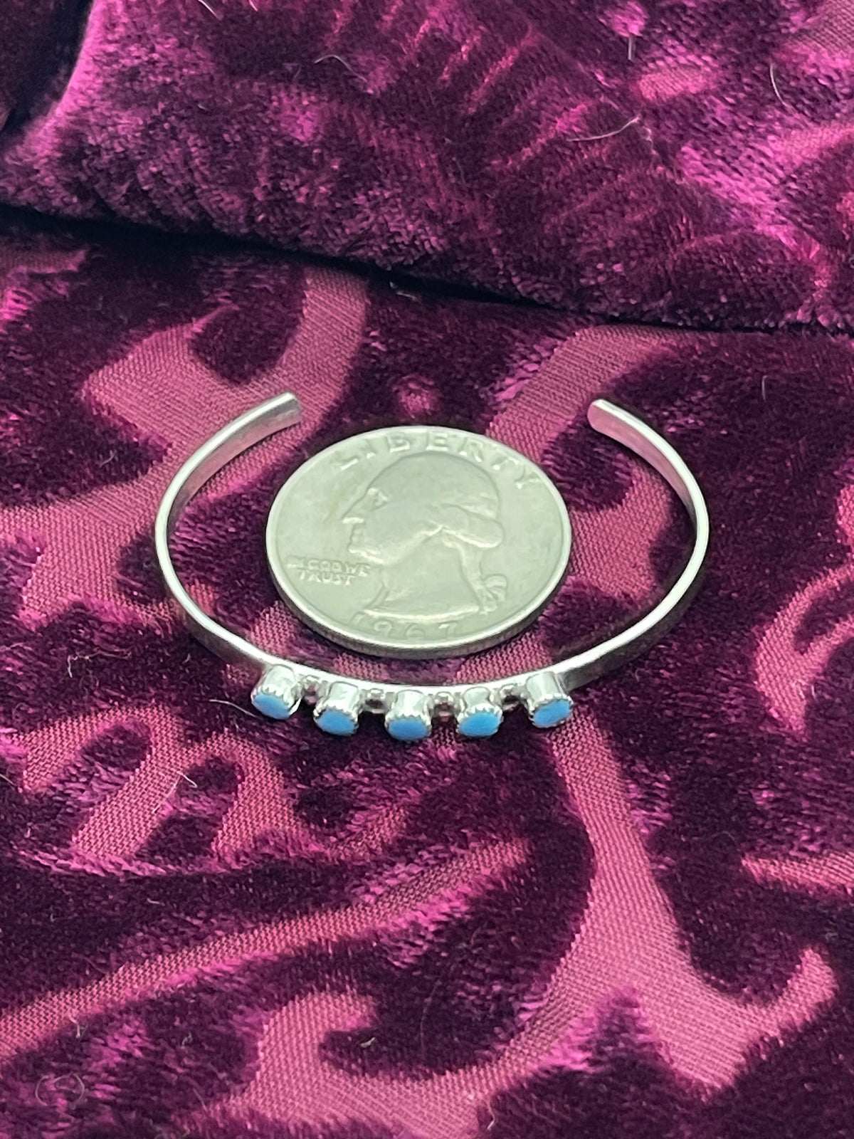 5 Stone Turquoise Baby Cuff by Mary Leekity, Zuni