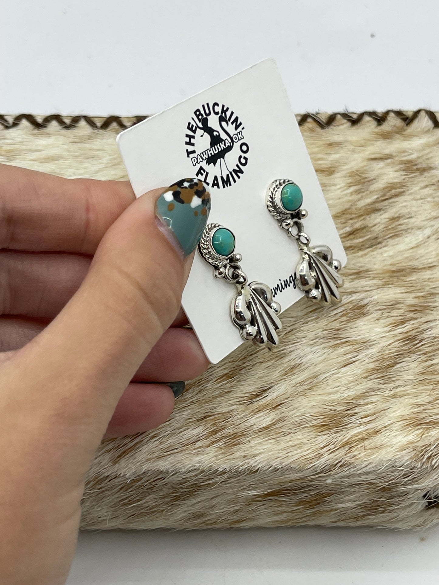 Turquoise Post Dangle Earrings by Verley Betone, Navajo