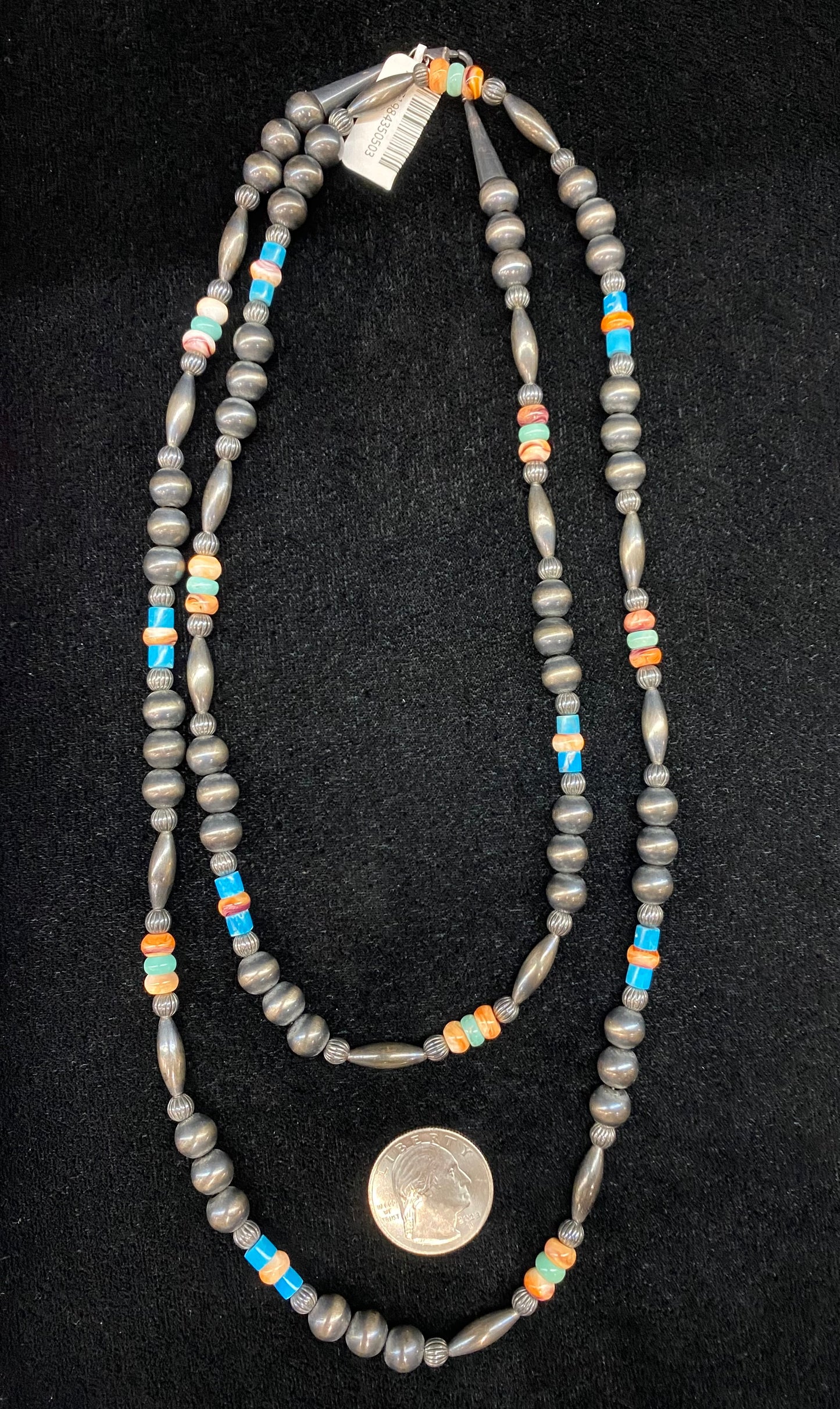 40" Vintage 7mm Handmade Navajo Pearl with Turquoise & Spiny Oyster Necklace