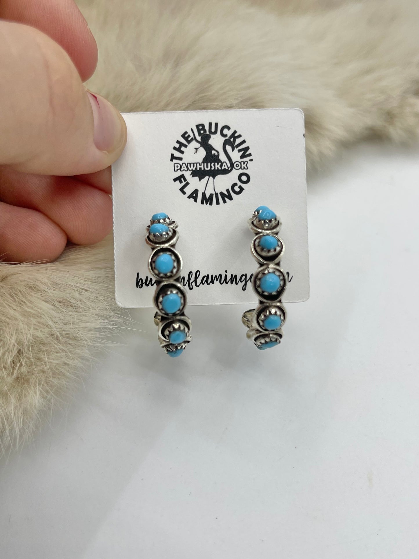 Turquoise Snake Eye Hoops By Florenda Lonasee, Zuni
