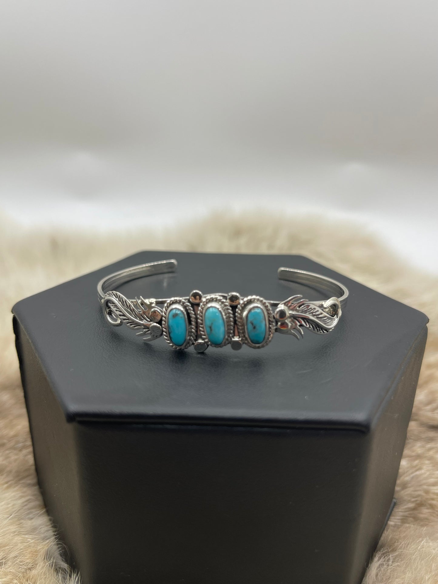 5.5"-7" 3 Stone Turquoise Cuff By Andrew Vandever, Navajo