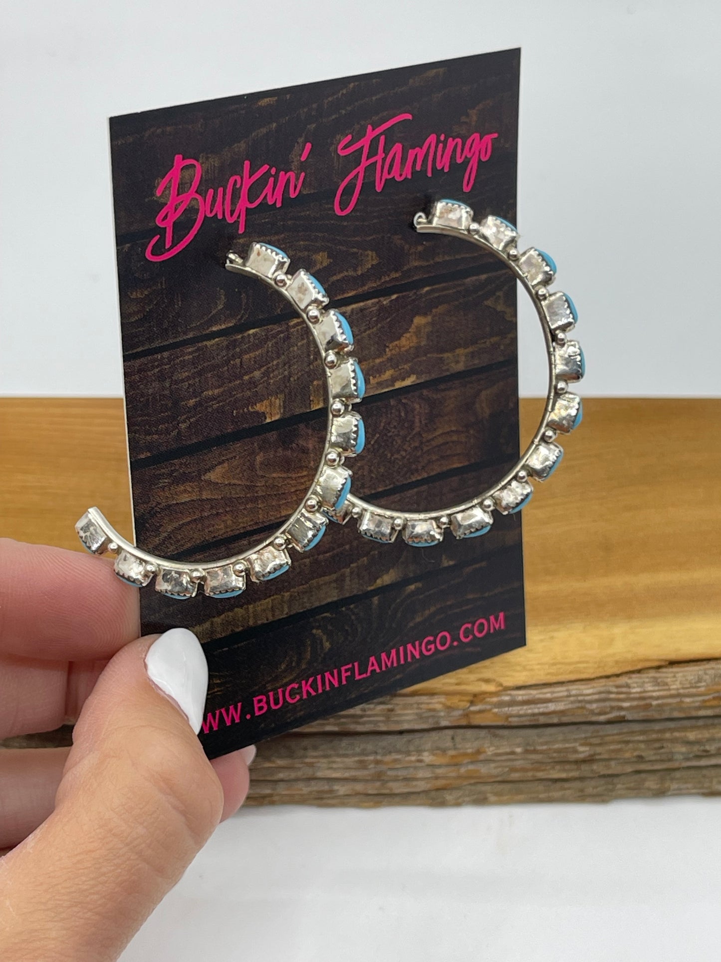 Turquoise Half Hoop Post earrings by Alvin and Aurelia Hughte, Zuni