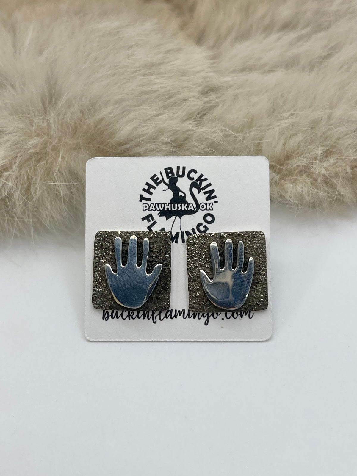 Mini Hand Petroglyph Post Earrings by Alex Sanchez, Navajo