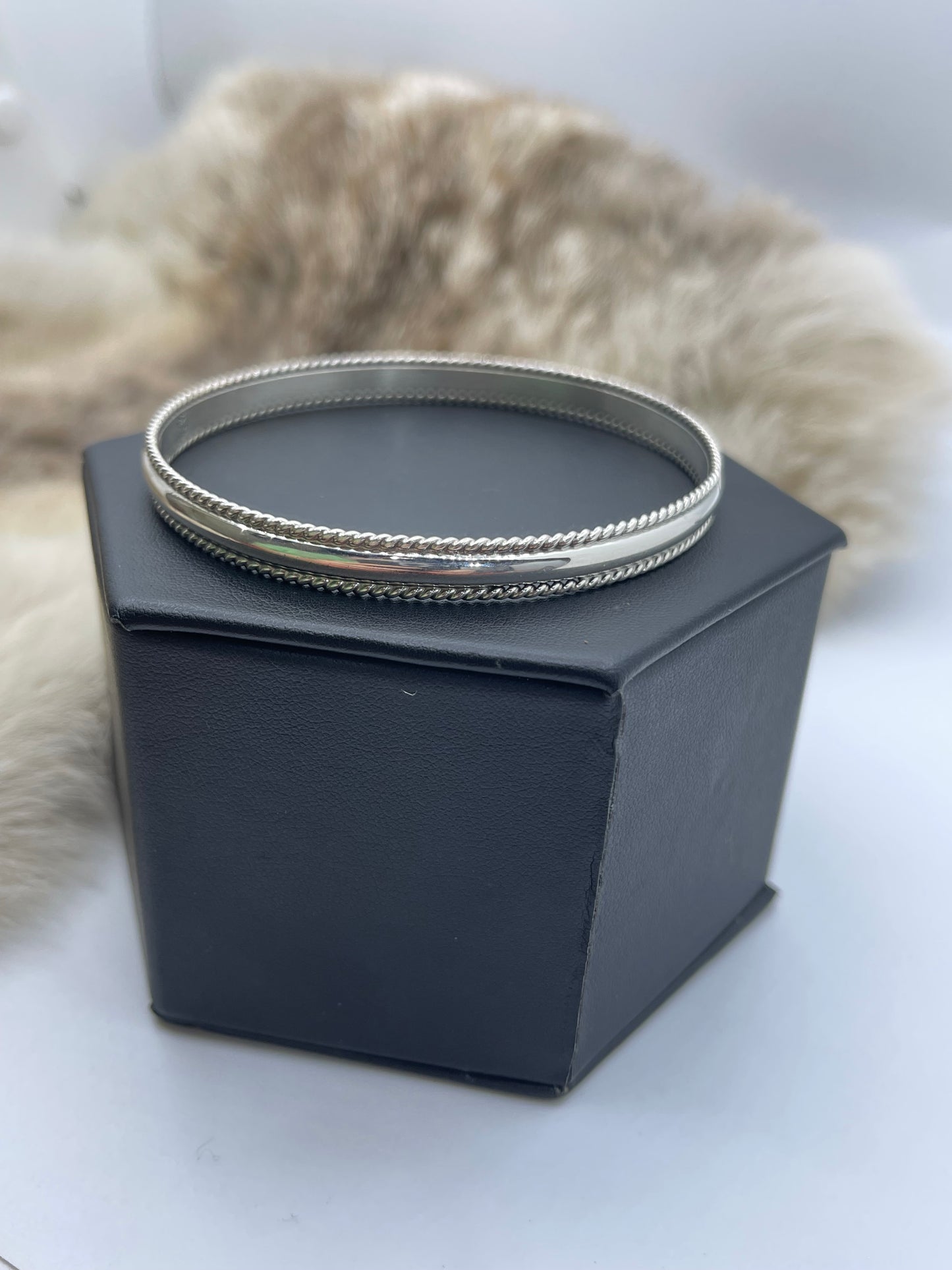 8.25" Silver Bangle by Elaine Tahe, Navajo