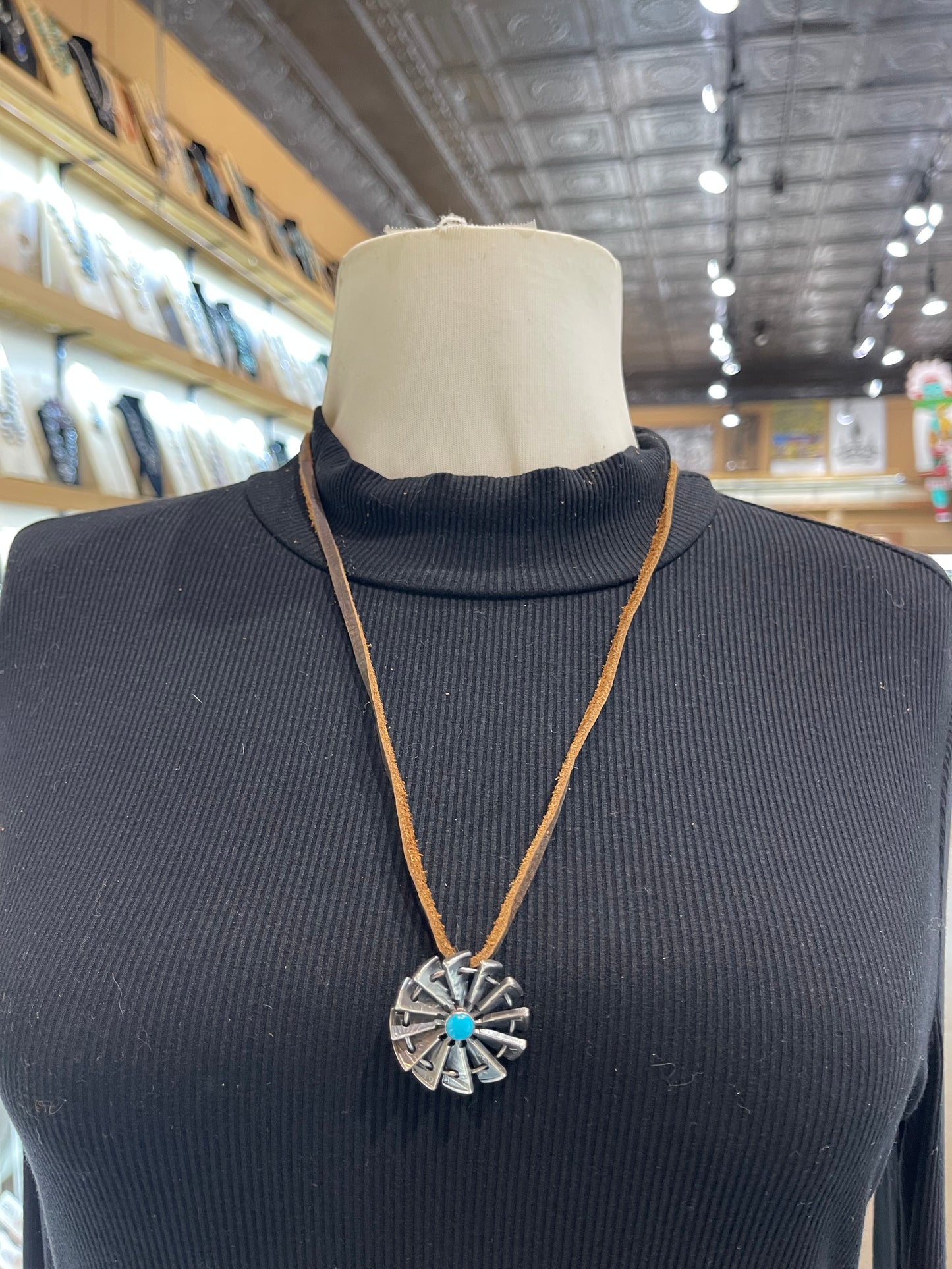 Silver Half Dollar by Bad Bronc 7mm Bale on Adjustable Leather Necklace
