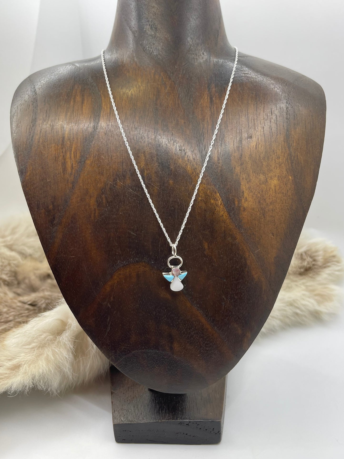 16" Chain with Turquoise Angel Pendant Necklace by Claudia Maritza, Zuni