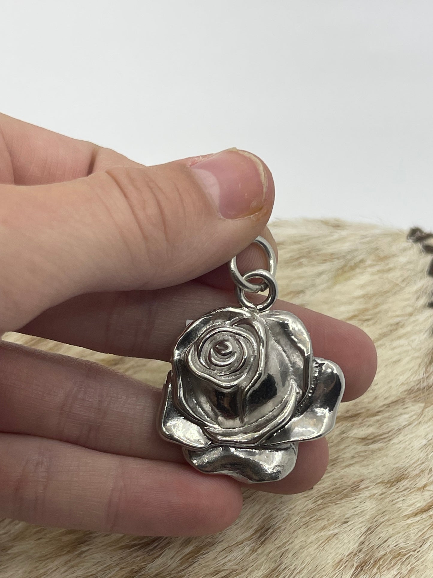 Heavy Silver Rose Pendant with a 6.5mm Bale by Virick Laweka, Zuni