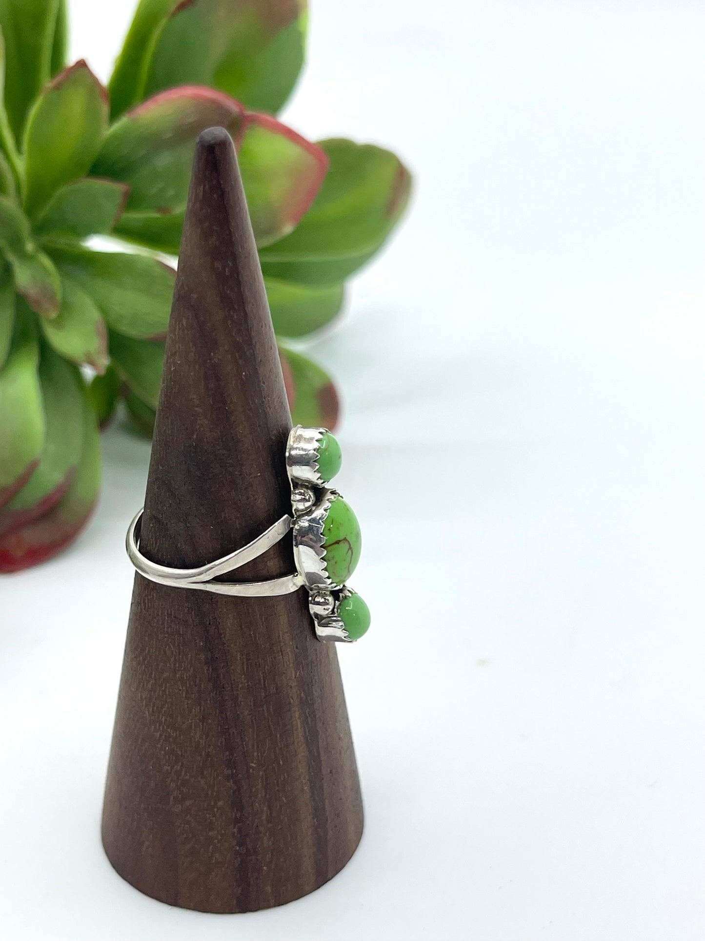7.5 3 Stone Gaspeite Ring by Annette Martinez, Navajo