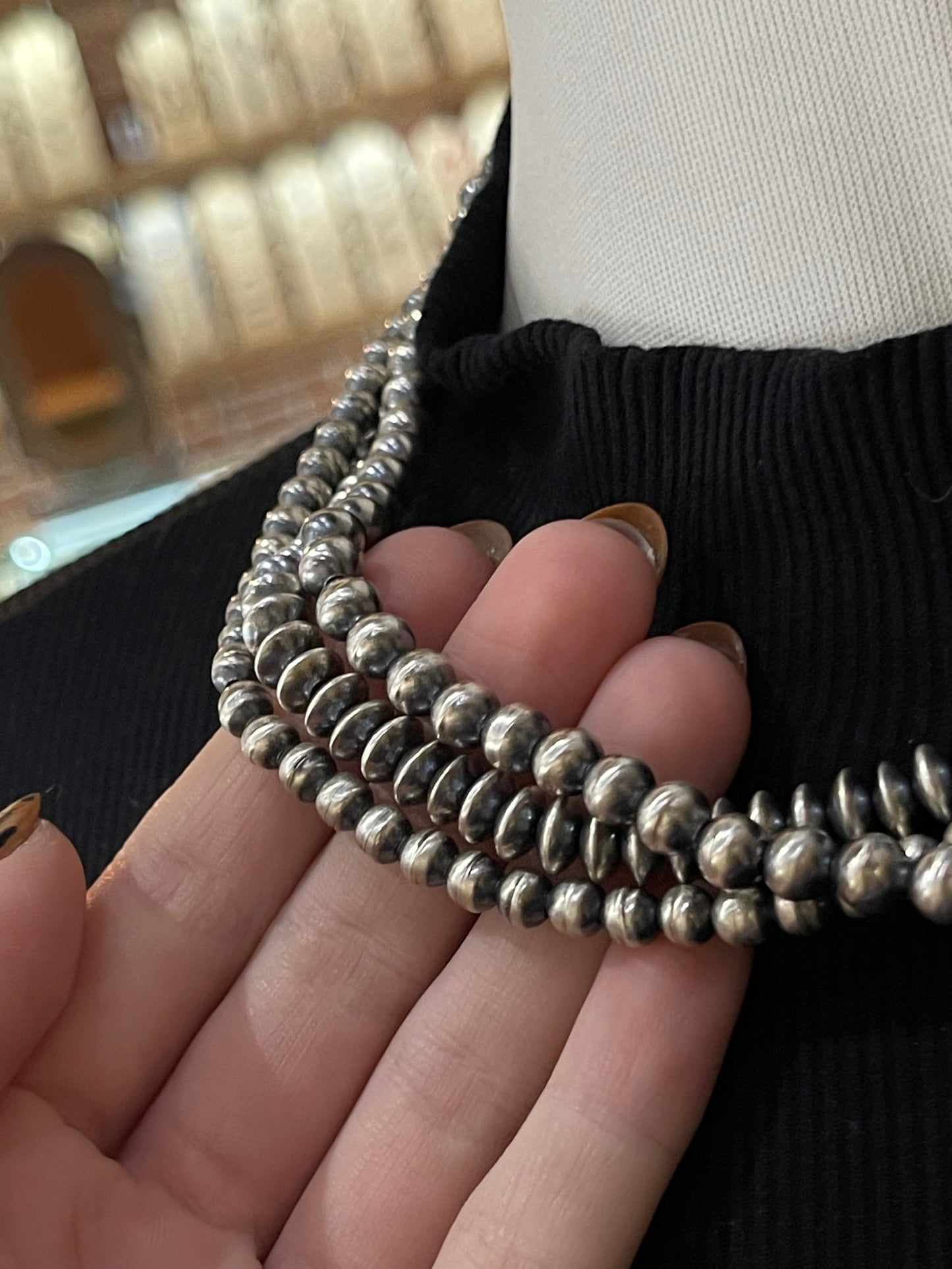 18" 3 Strand 5mm-7mm Handmade Navajo Pearls Necklace by Dorinda Mariano, Navajo