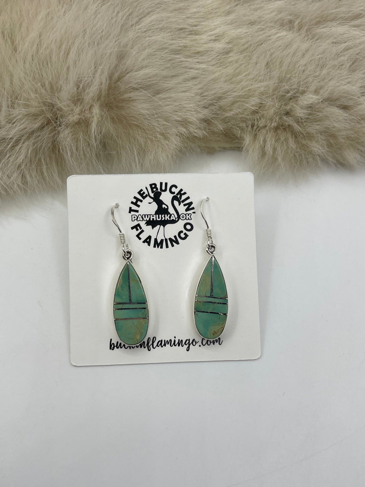 Green Turquoise Teardrop Earrings by James Manygoats, Navajo