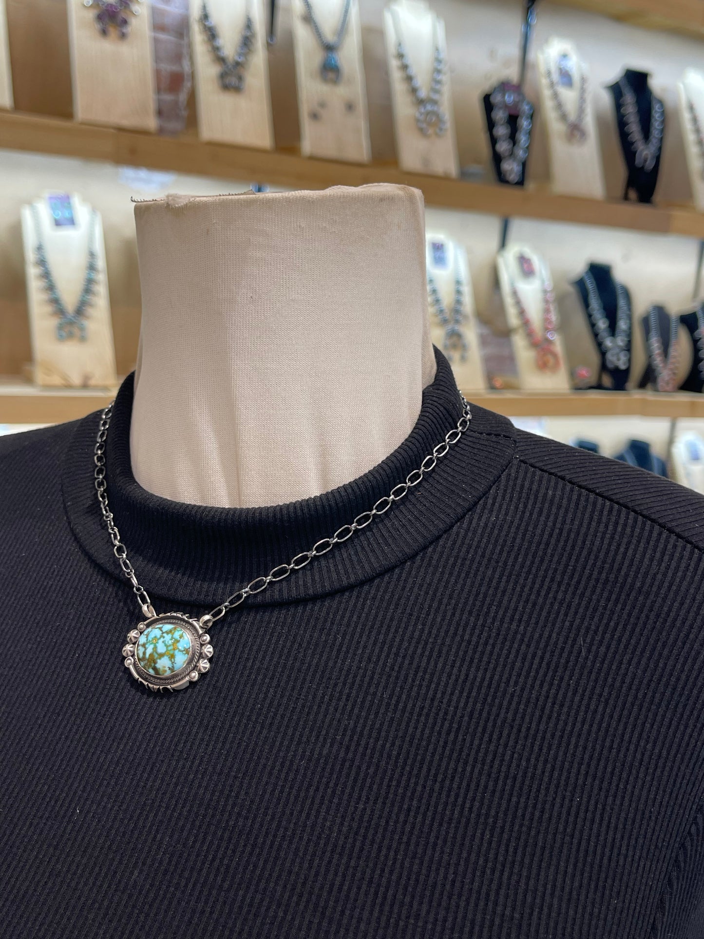 18" High-grade Kingman Web Turquoise Necklace by Marita Benally, Navajo