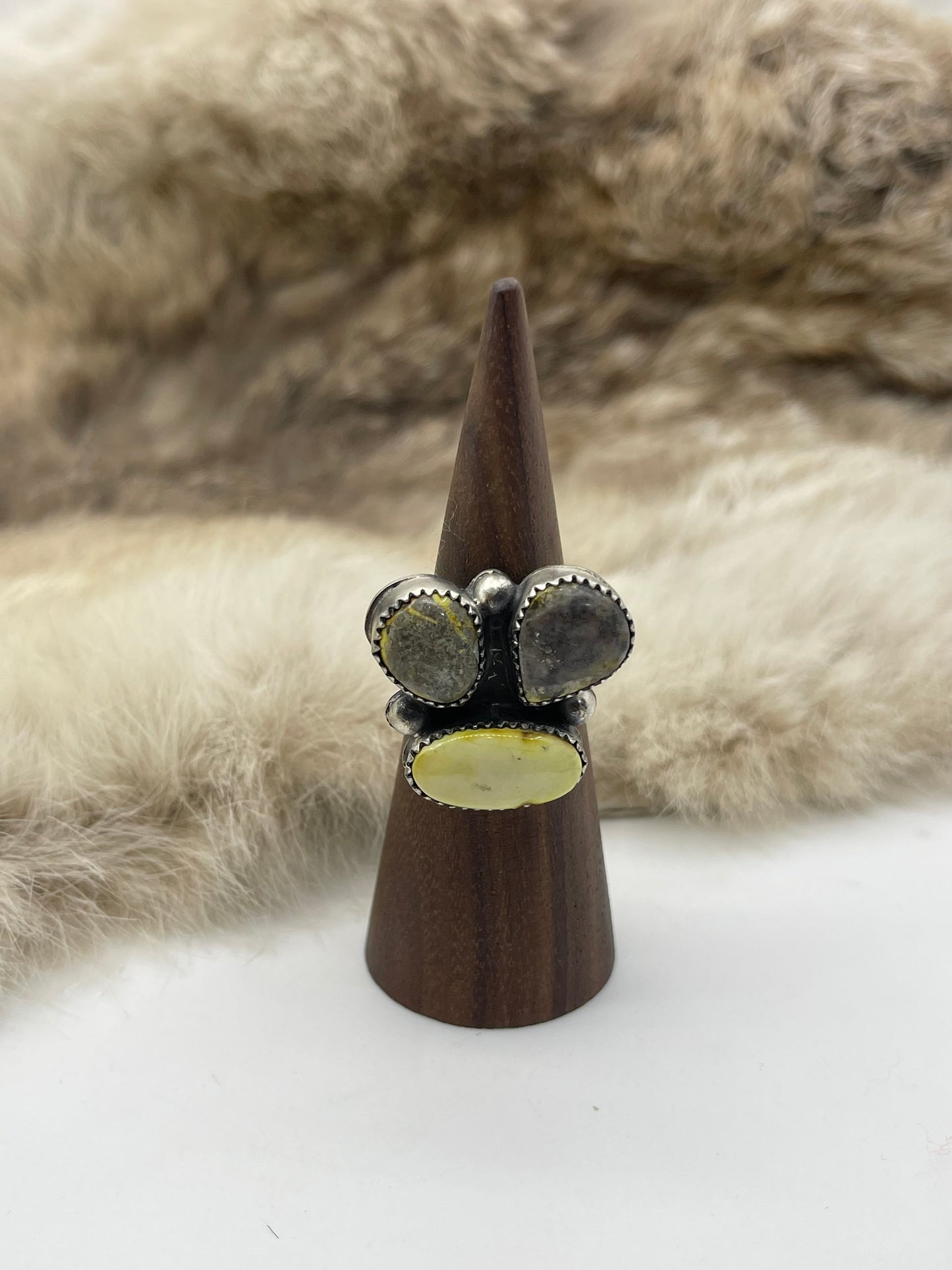 8.0 3 Stone Palomino Turquoise Ring by Phil Nez, Navajo