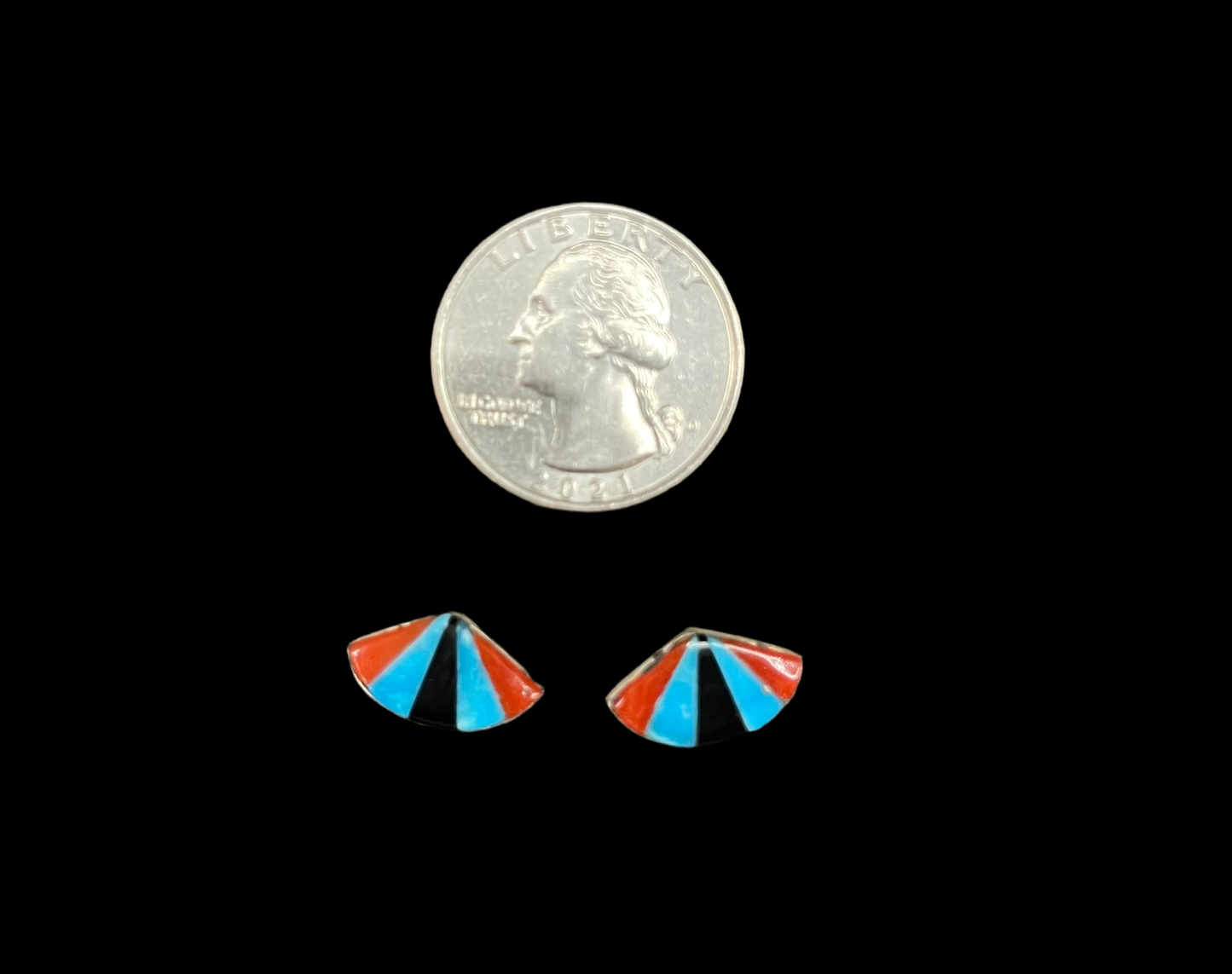 Inlay Fan Post Earrings, Zuni Made