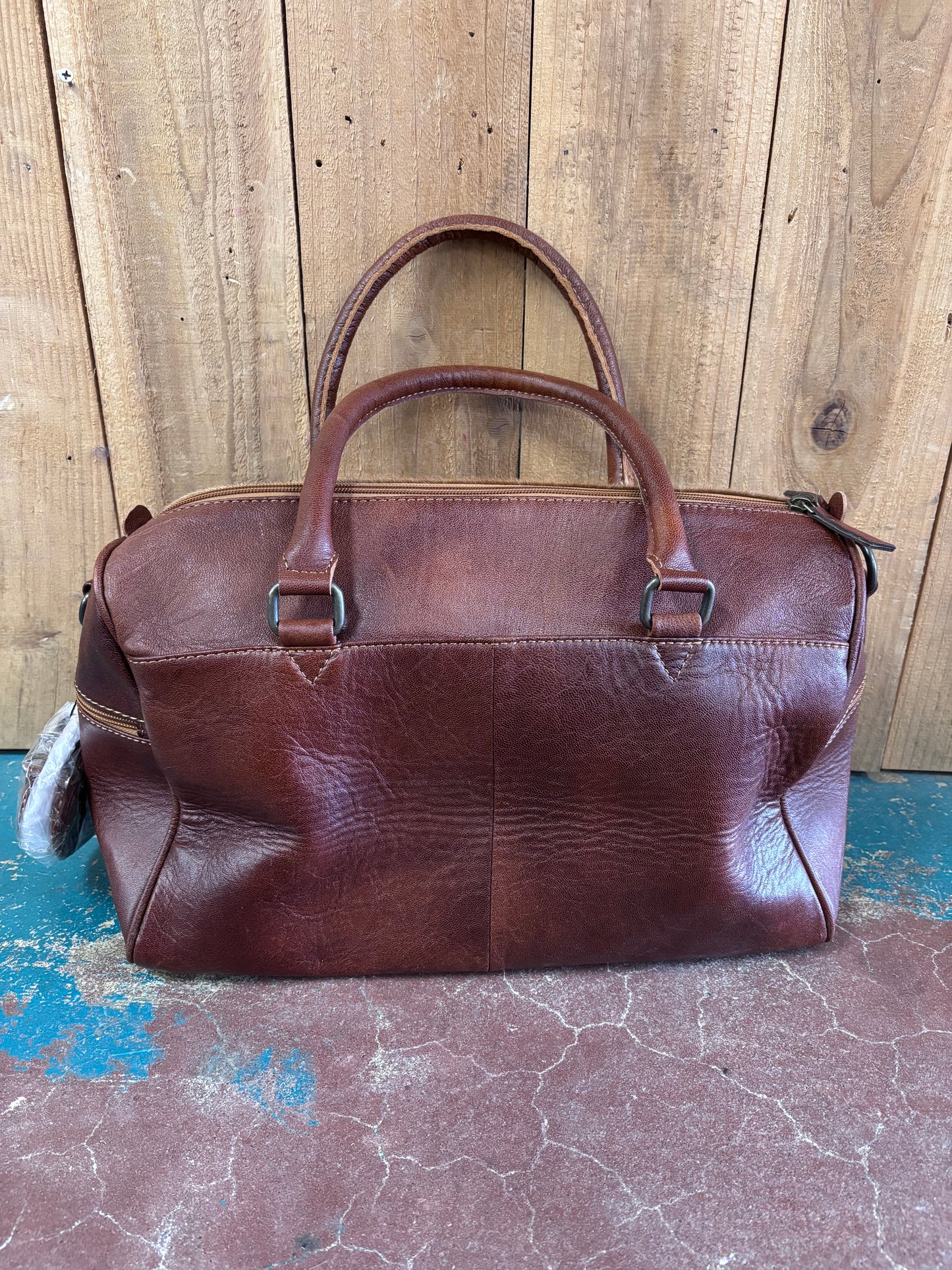 Brown and White Cowhide Leather Ace Of Spades Tooled Tote Bag