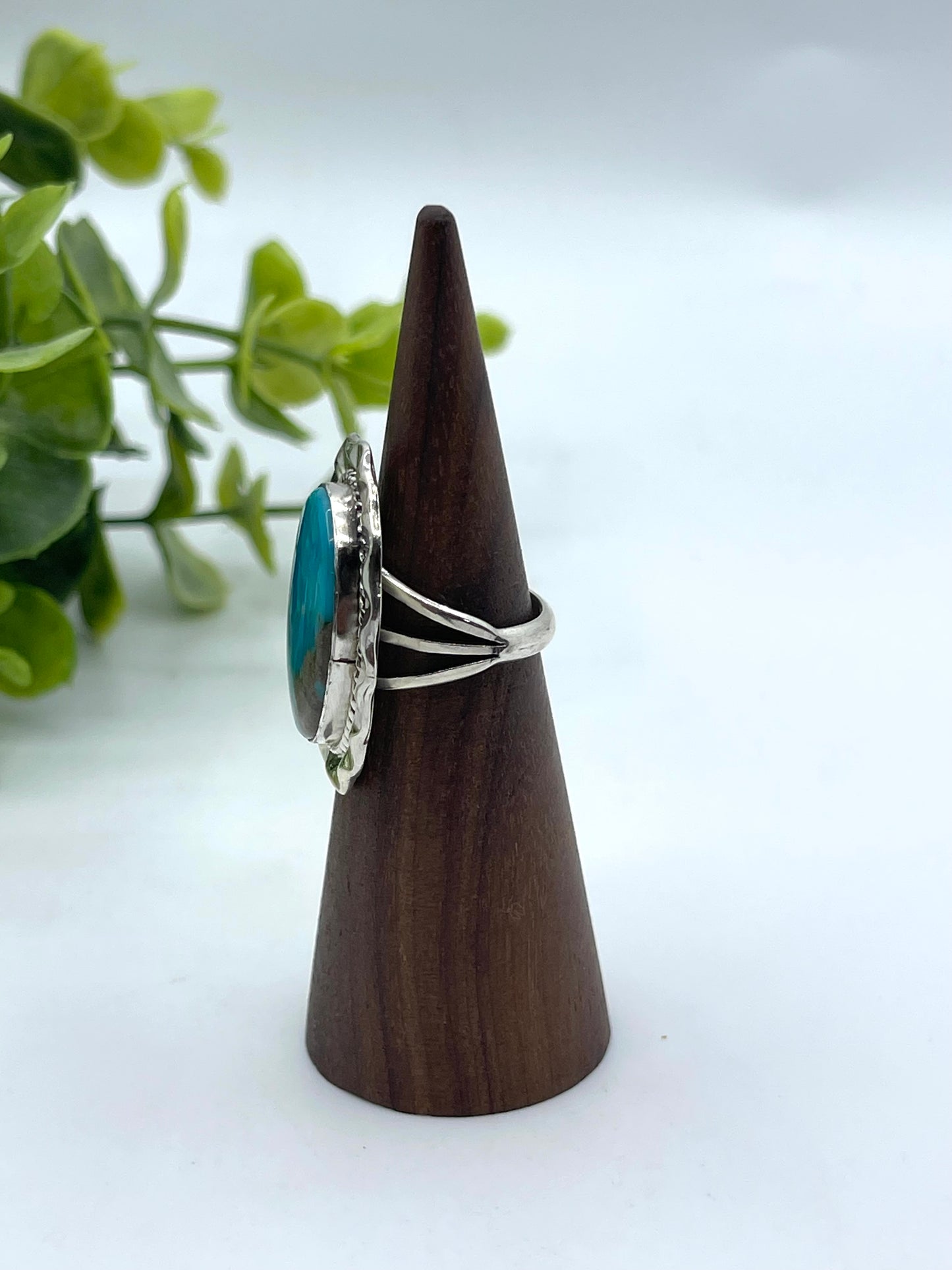 6.0 Kingman Turquoise Oval Ring by Samuel Yellowhair, Navajo