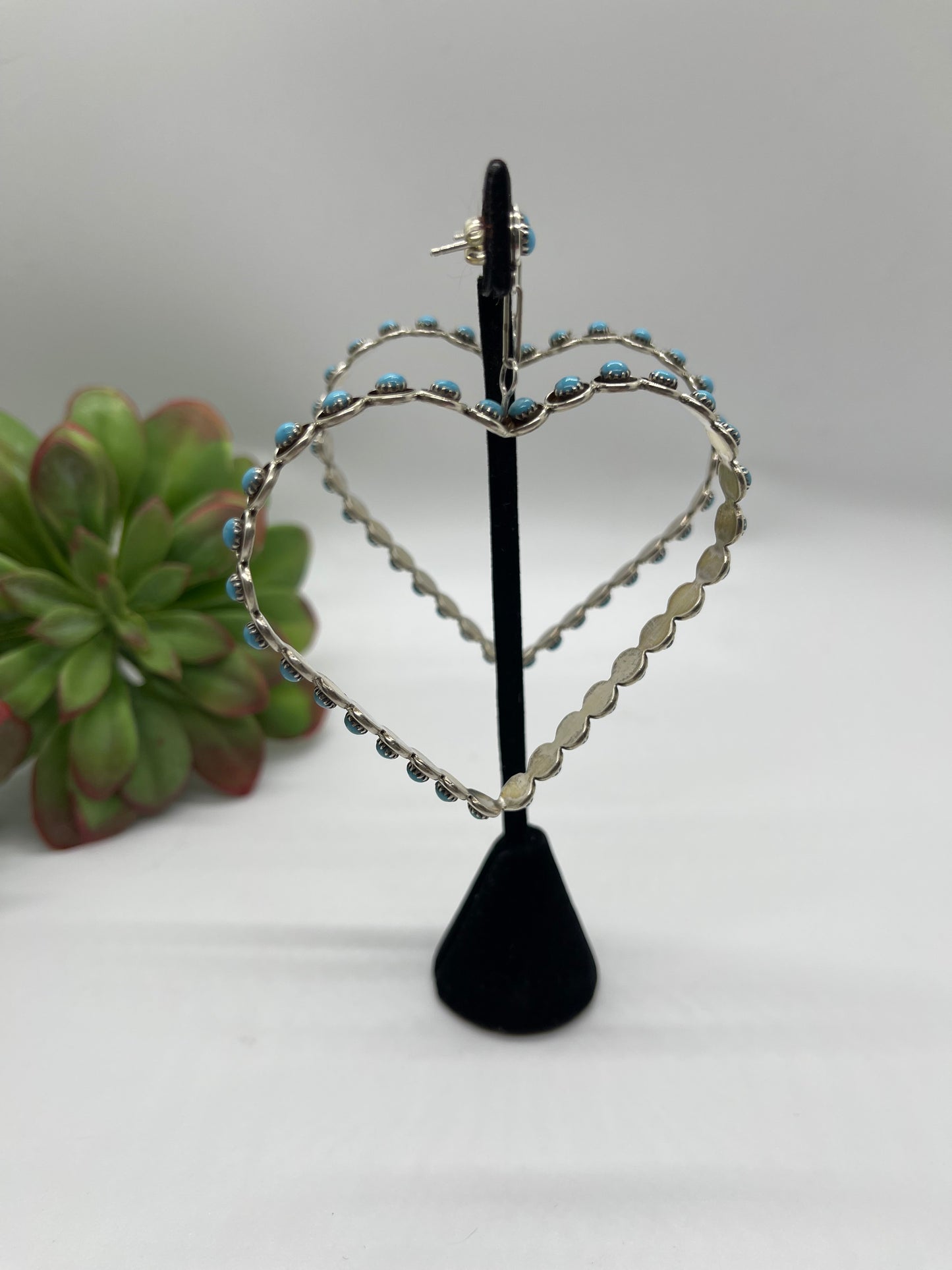 Sleeping Beauty Turquoise Big Heart earrings by Zuni artist