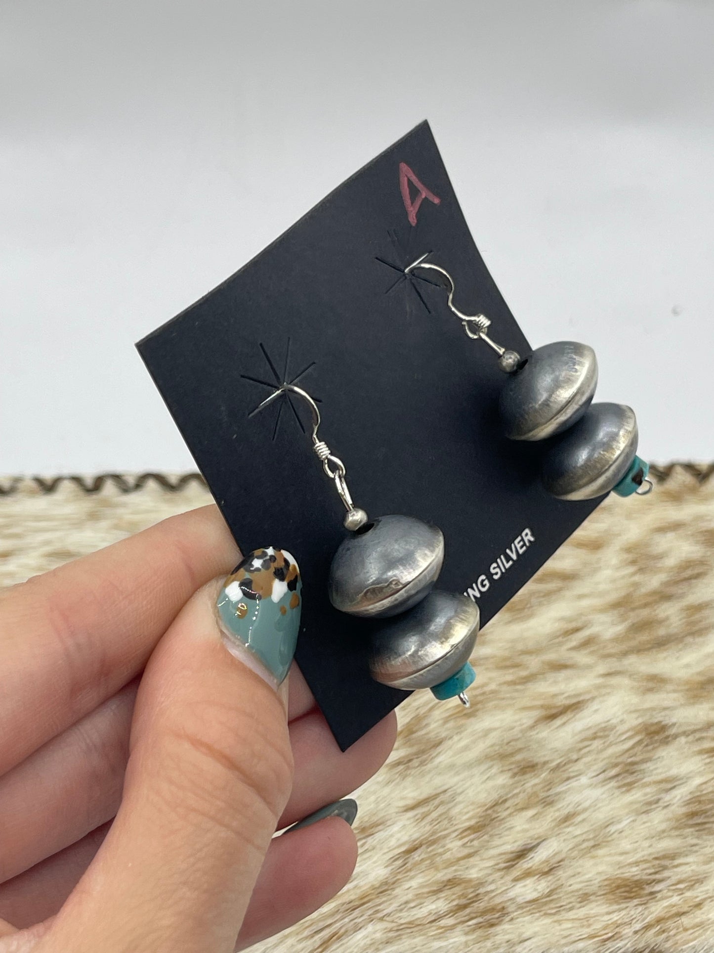 Handmade Navajo Pearl Turquoise Dangle Earrings by Tysha Aparicio, Navajo