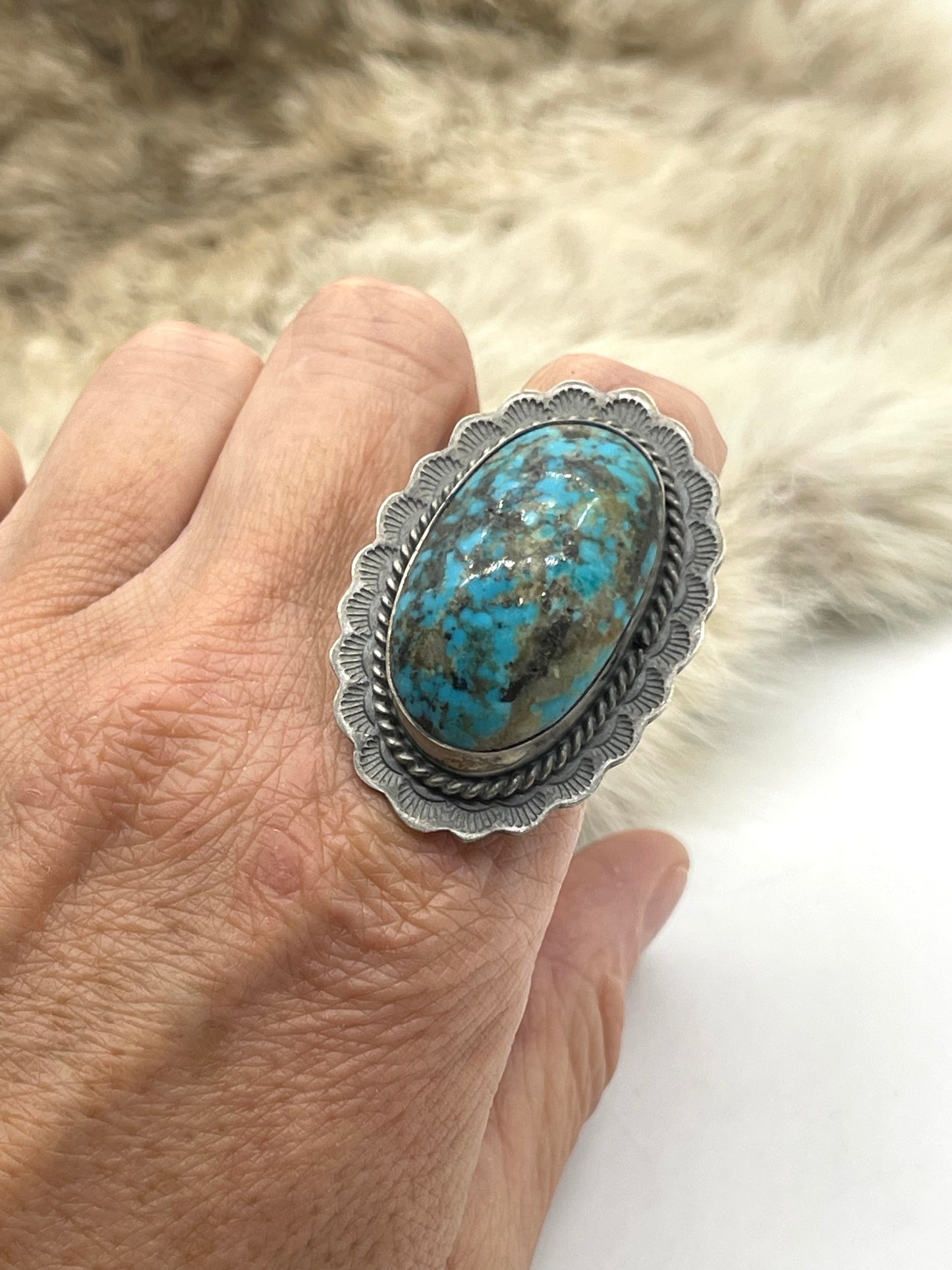 6.5 Persian Turquoise Ring By John Nelson, Navajo
