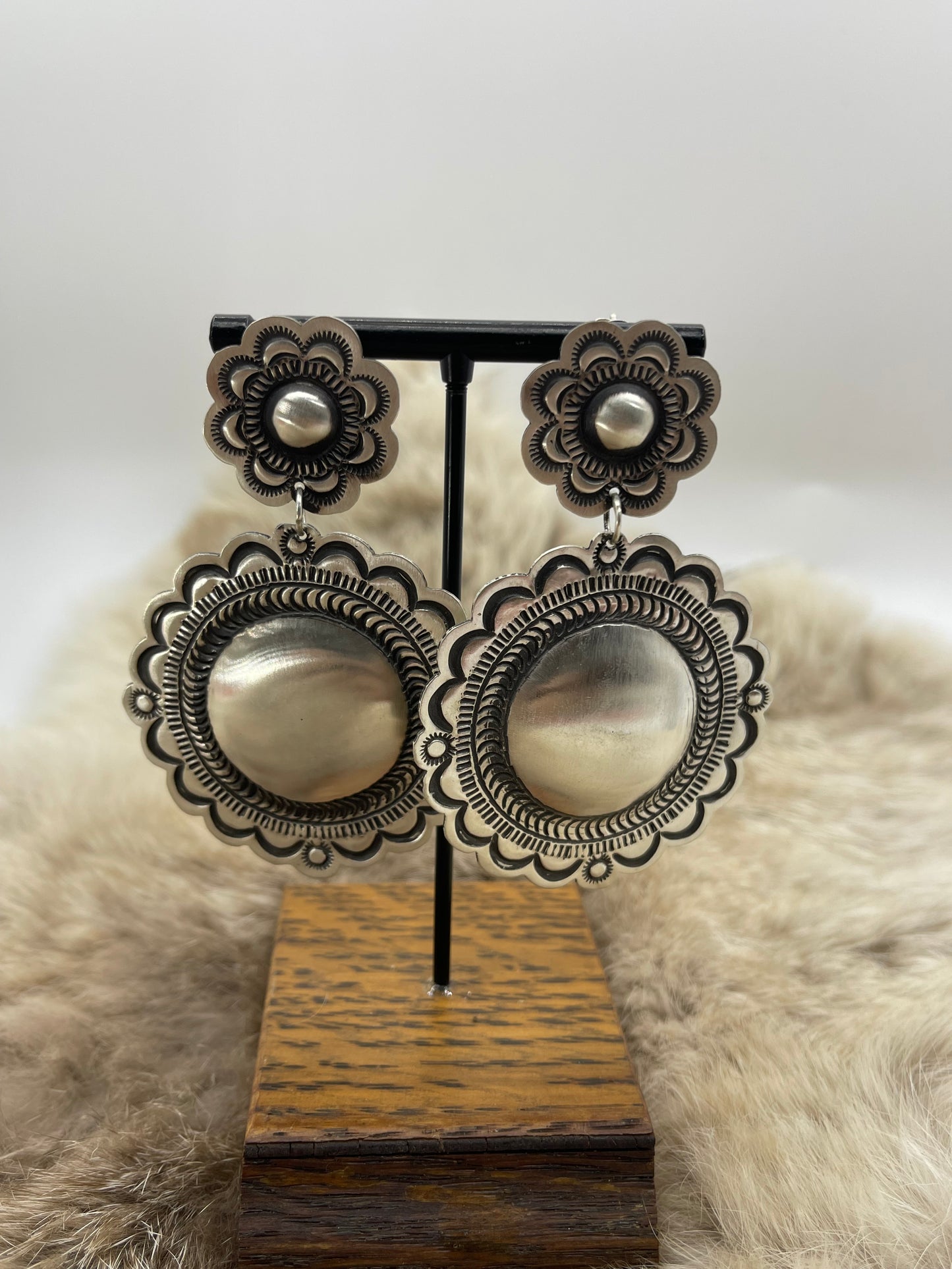 Big Double Concho Post Earrings by LeAnder Tahe, Navajo