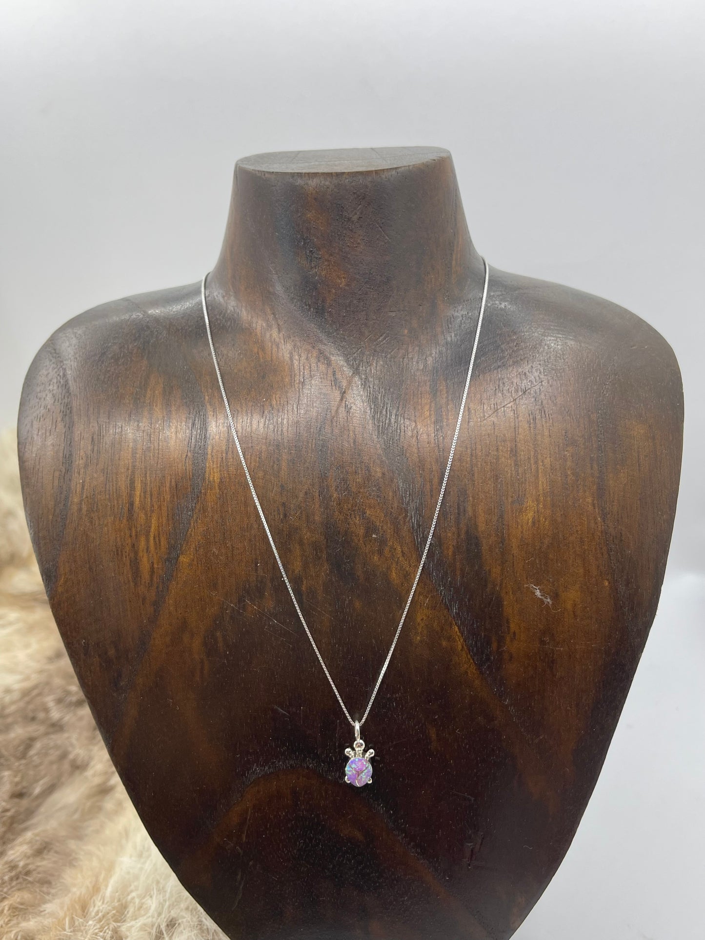 16" Pink Opal Turtle Pendant Necklace by Verona Vastatin, Zuni