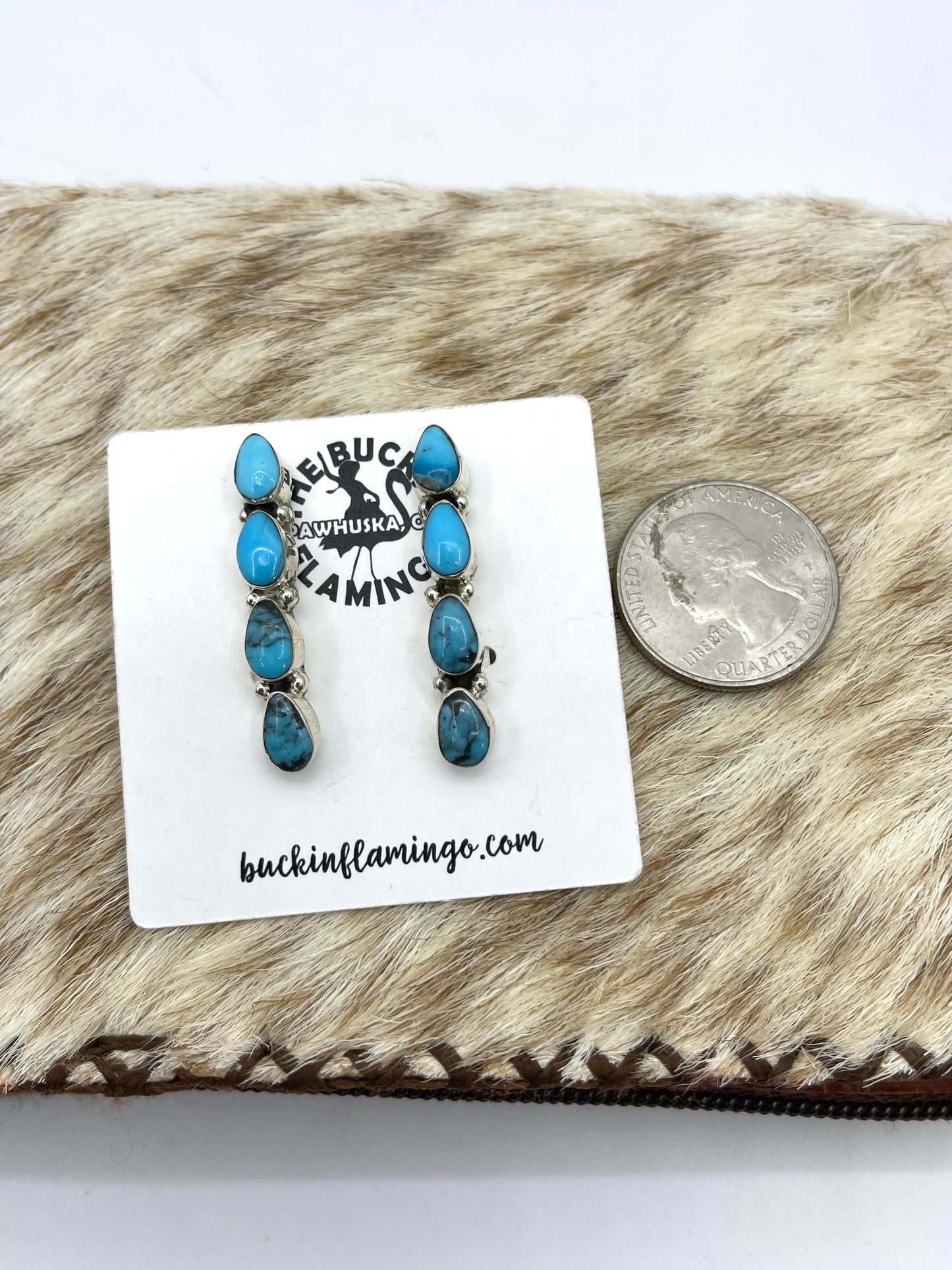 4 Stone Kingman Turquoise Drop Earrings by Sadie Jim, Navajo