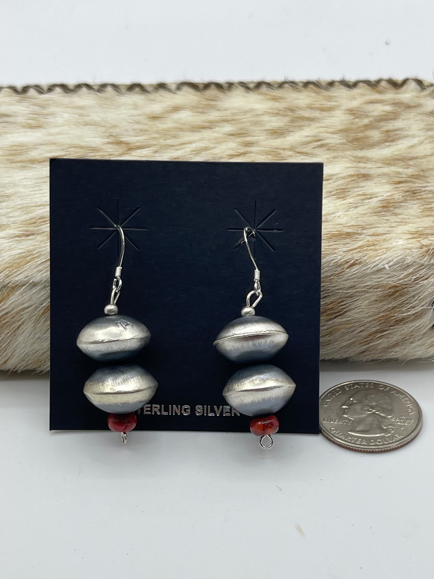 Handmade Navajo Pearl Coral Dangle Earrings by Tysha Aparicio, Navajo