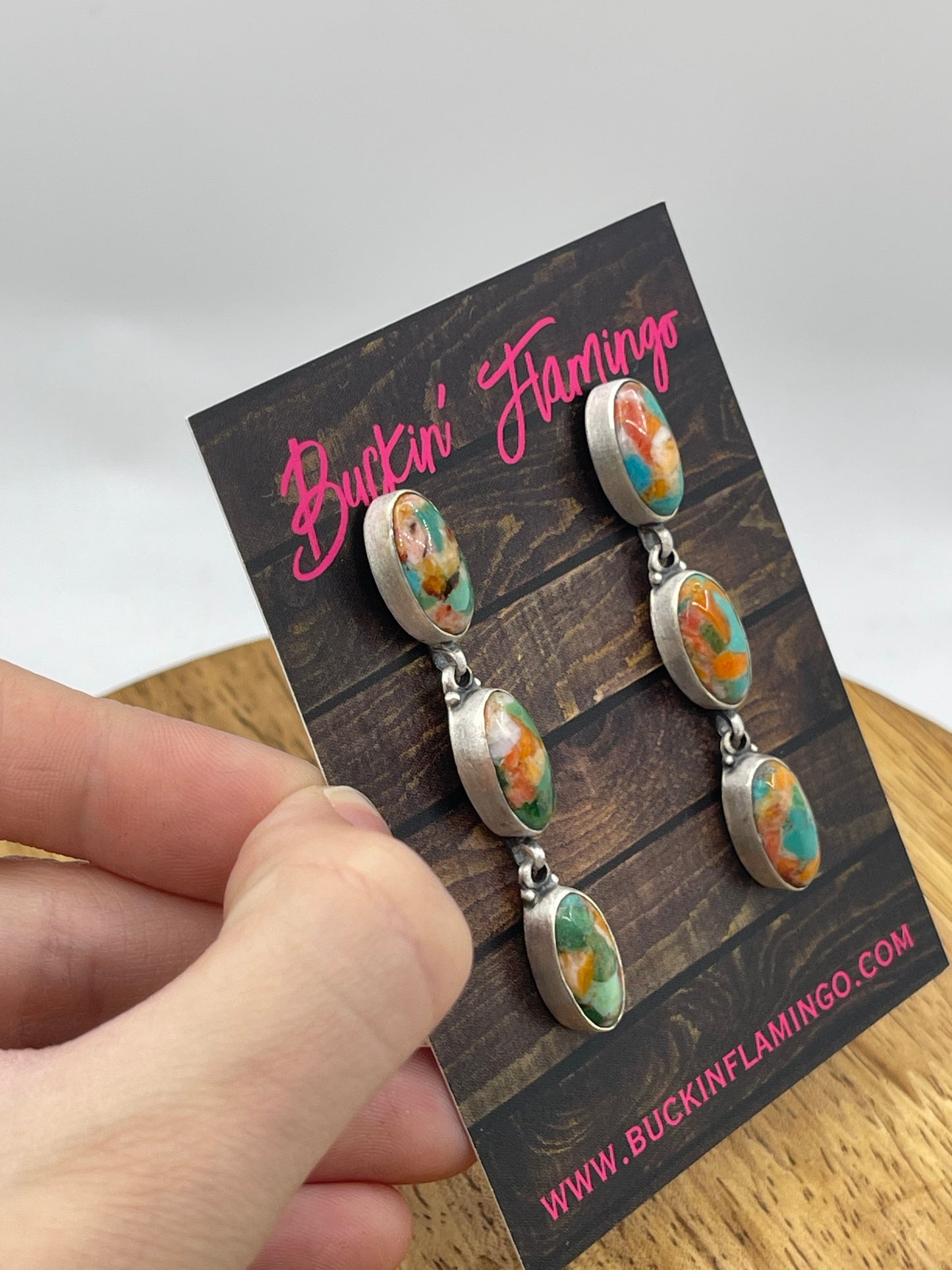 3 Stone Orange Crush Dangle Post Earrings