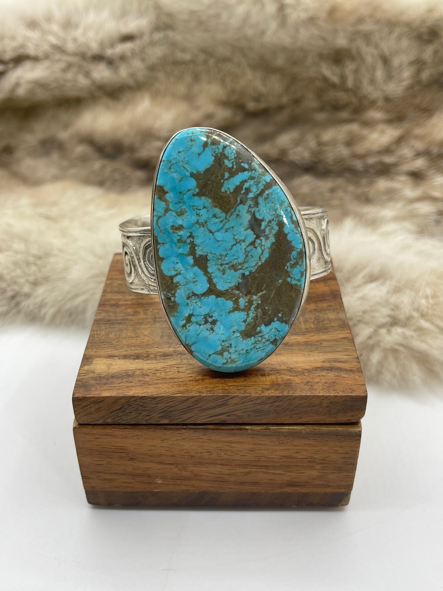 #8 Turquoise Overlay Cuff by Carrie Cannon, Kiowa