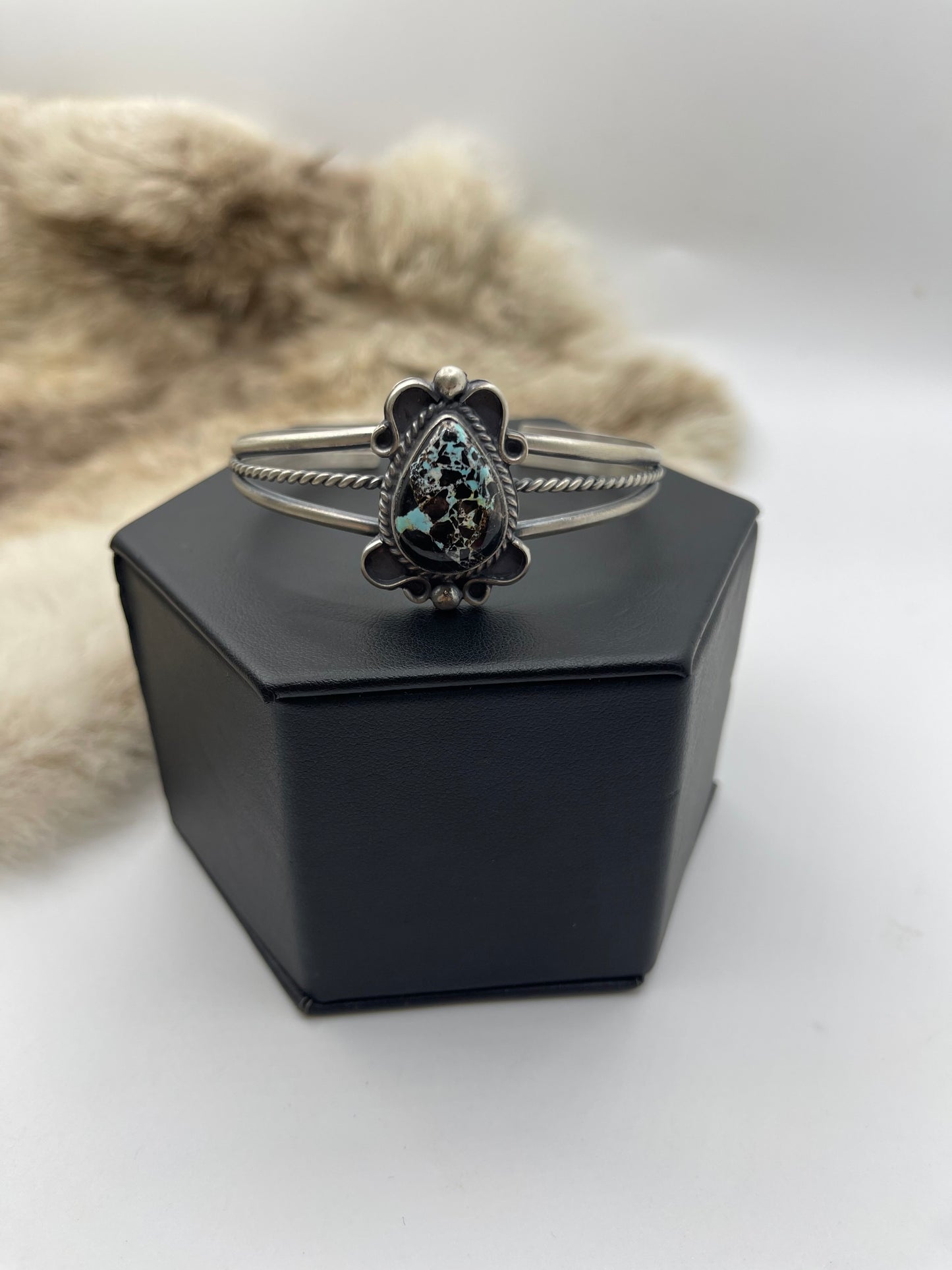 5.5”-7.25” Blackjack Turquoise Cuff by Thompson Piaso, Navajo