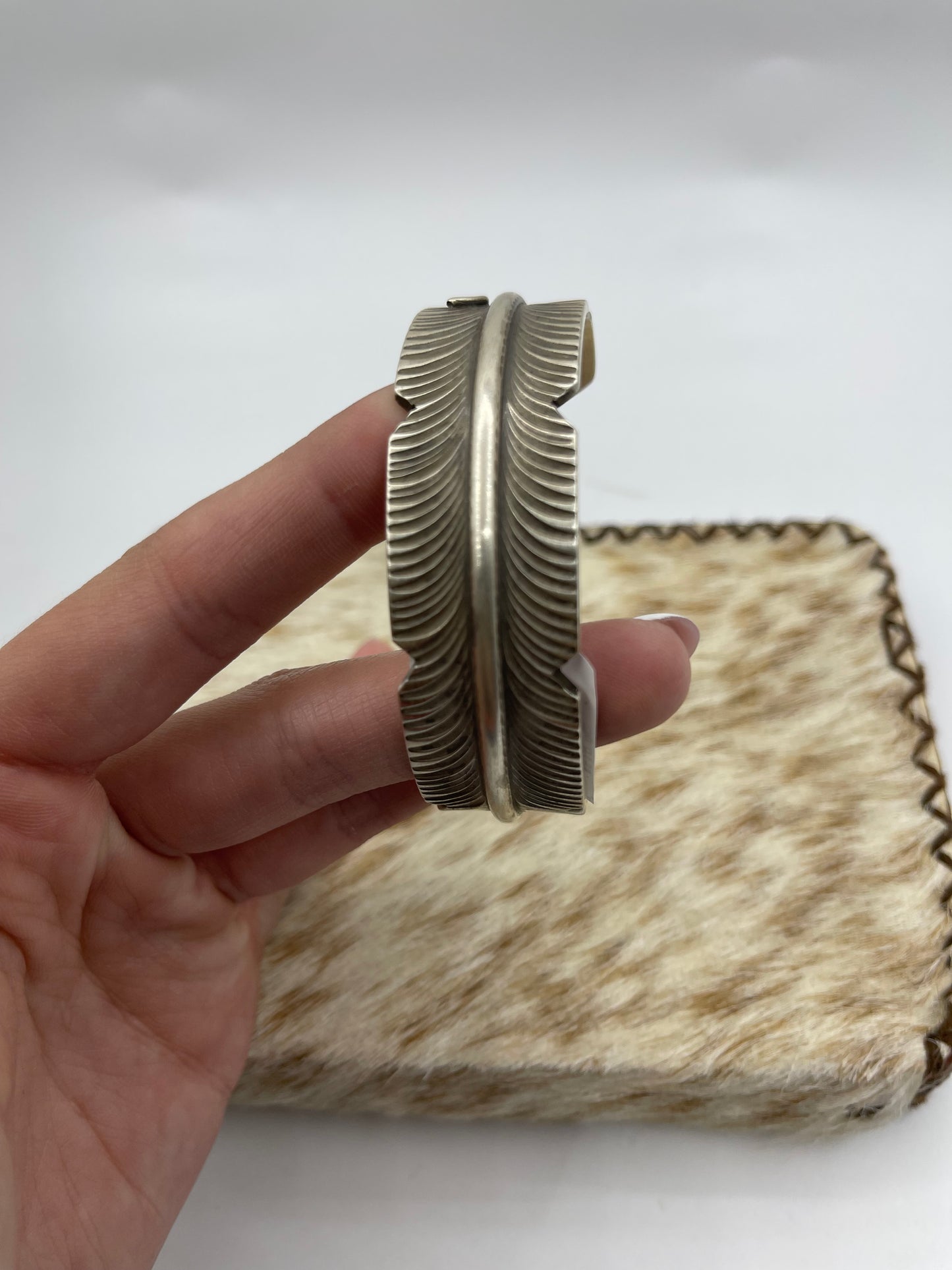 6"-7" Heavy Silver Feather Cuff by C.C, Navajo