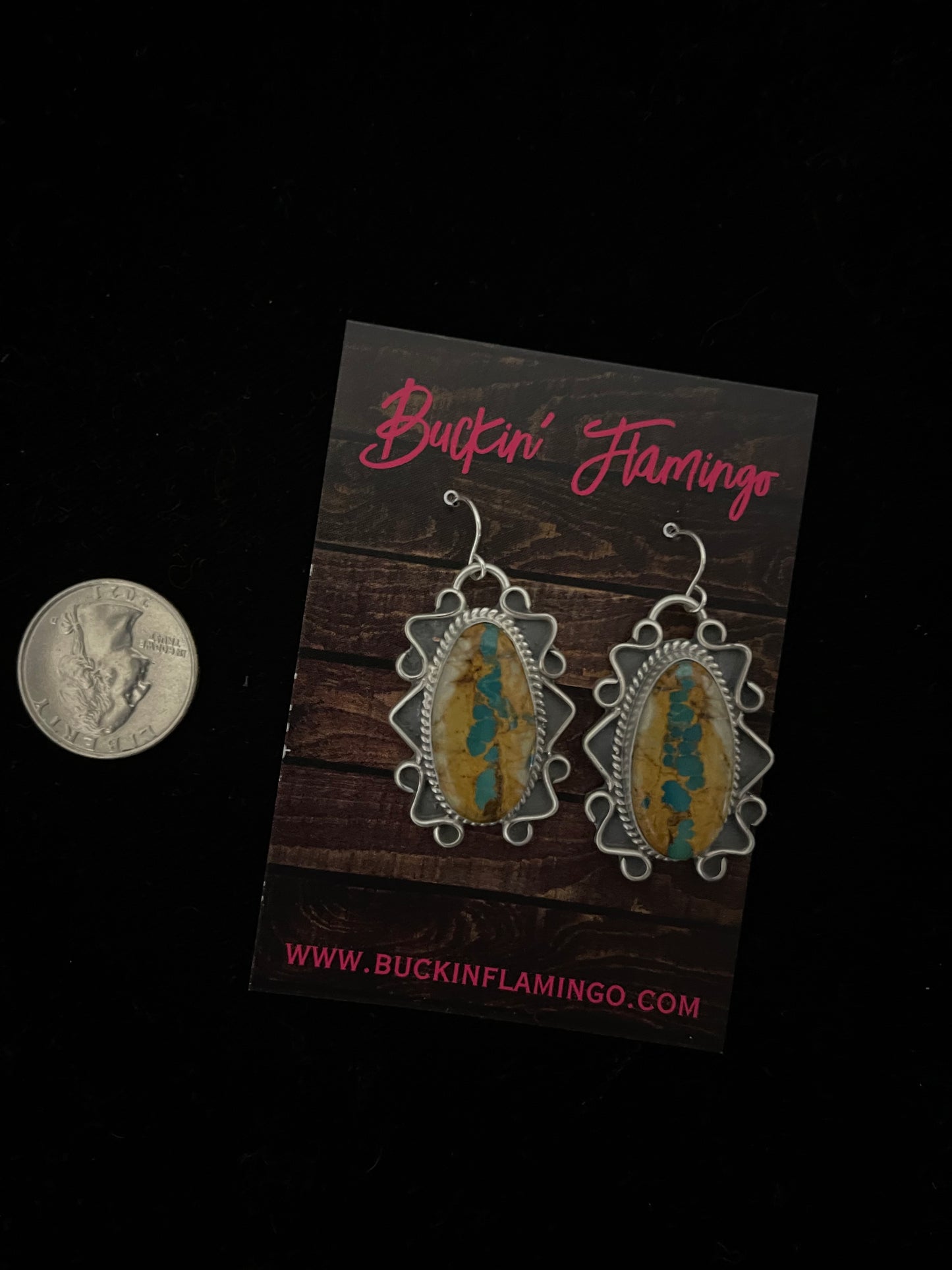 Boulder Ribbon Turquoise Oval Dangle Earrings by Terrell Nez, Navajo