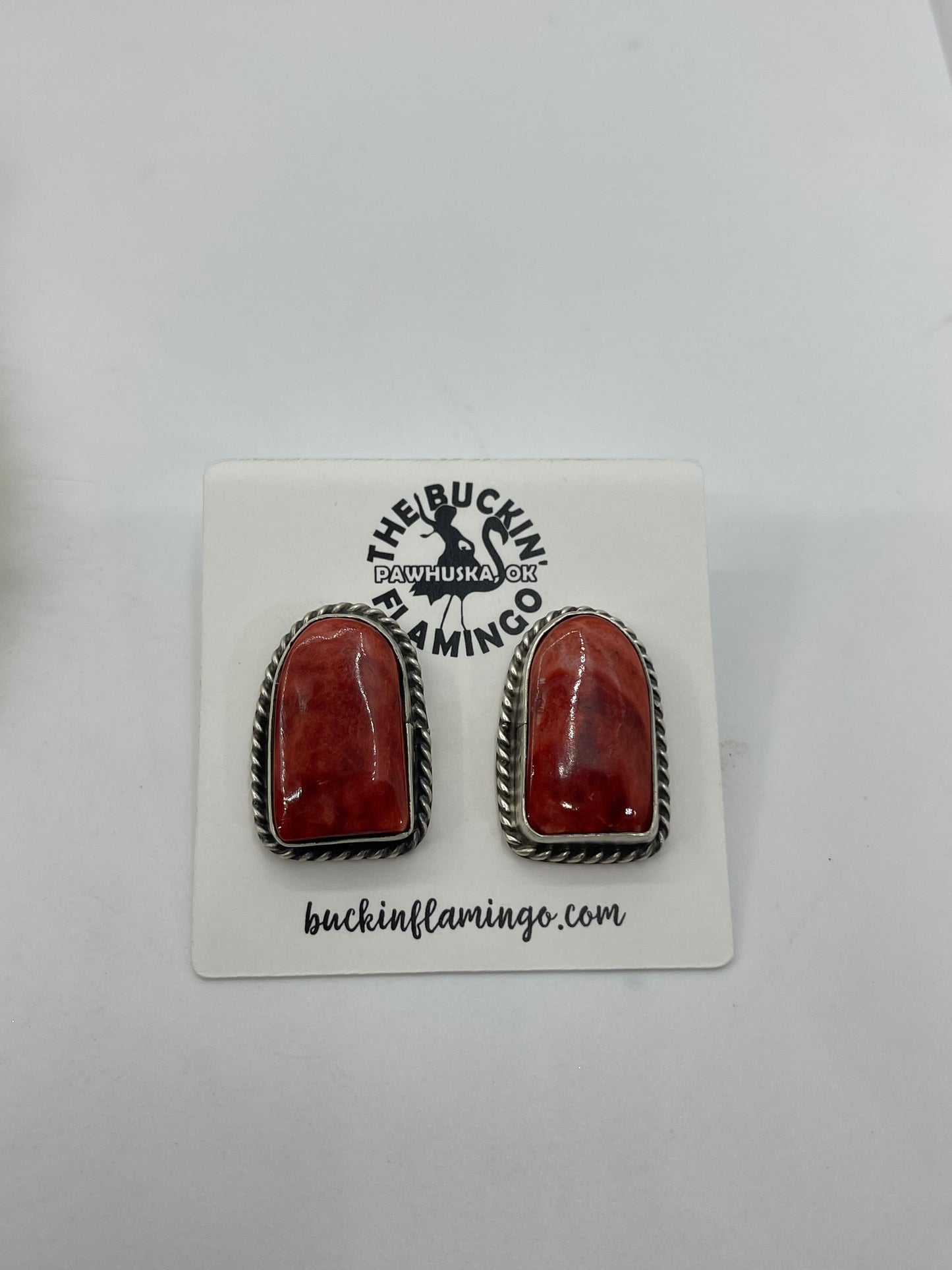 Spiny Oyster Shell Post Earrings by Chassity Belone, Navajo