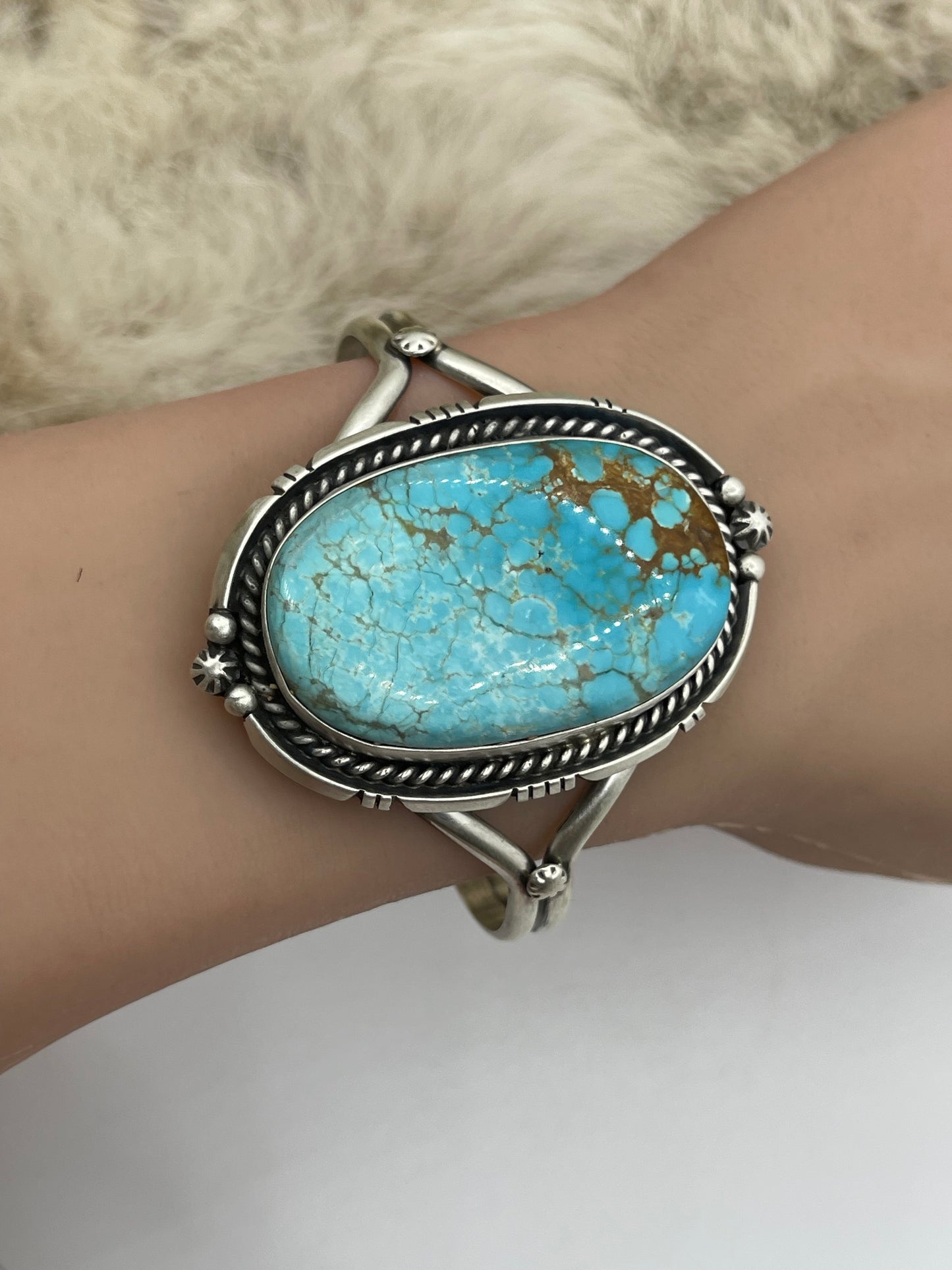 5.5”-7.25” #8 Turquoise Cuff by Eugene Belone, Navajo