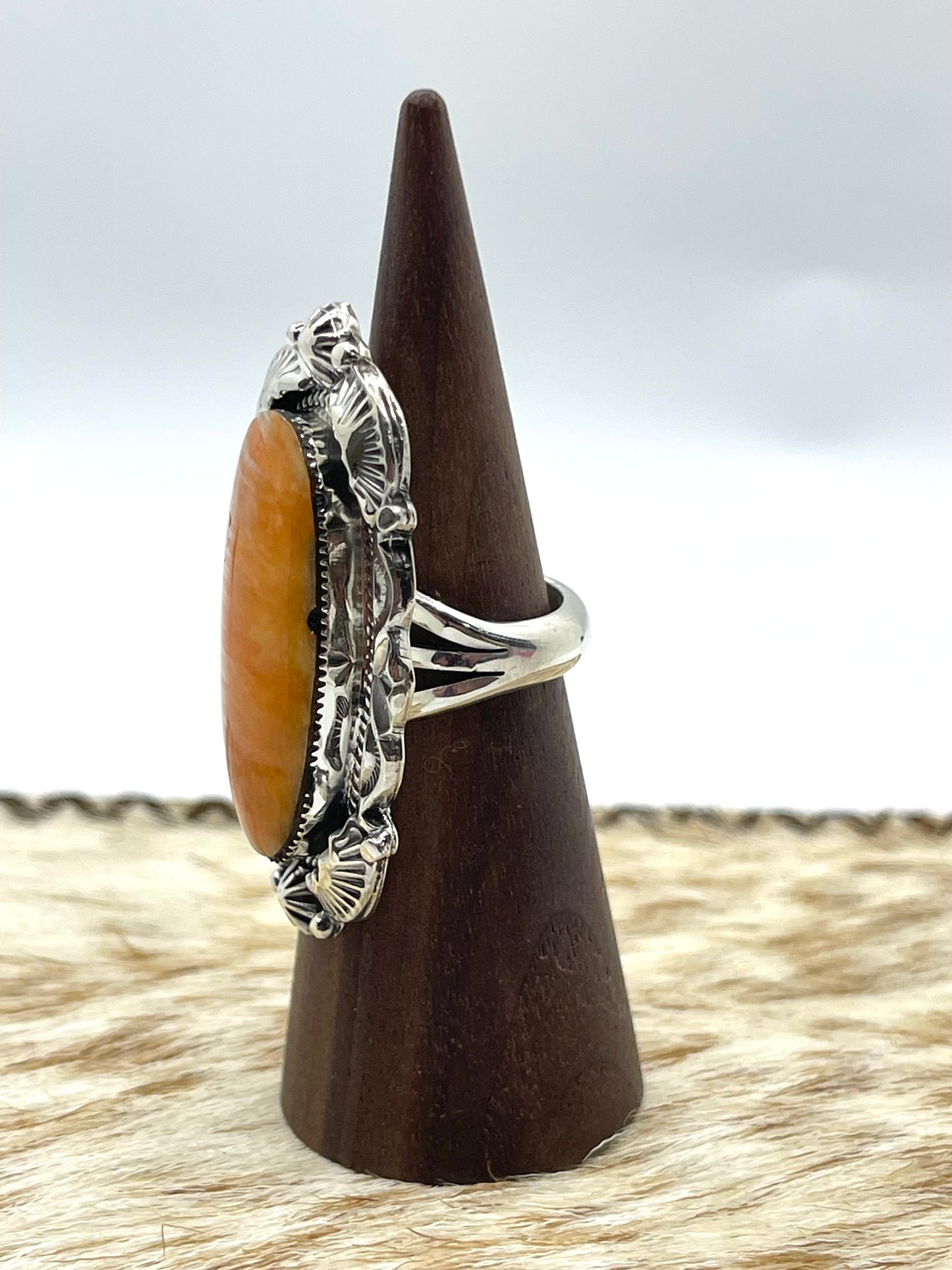 5.5 Orange Spiny Oyster Ring by Emerson Delgarito, Navajo