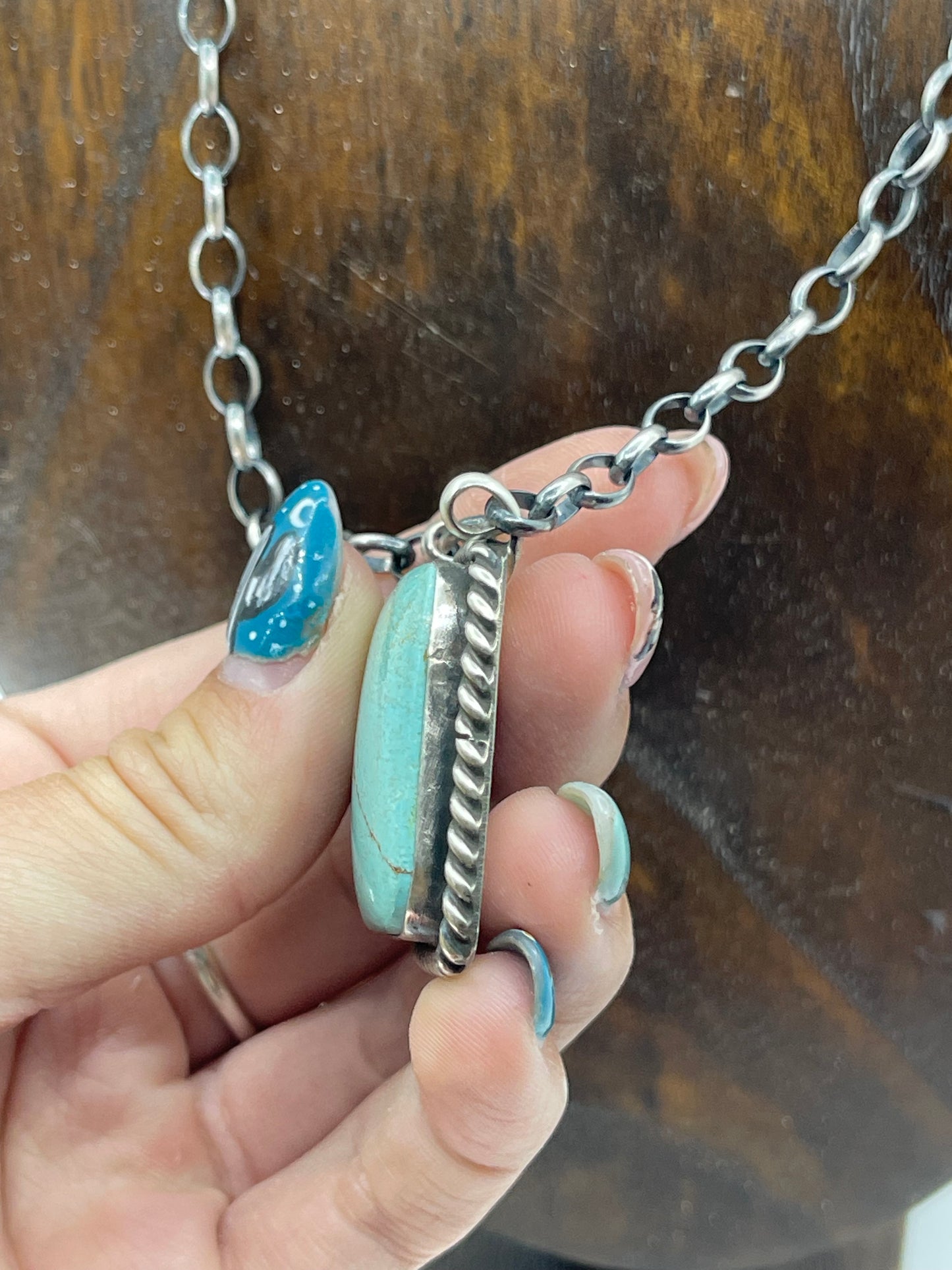 18" #8 Turquoise Square Necklace by Augustine Largo, Navajo