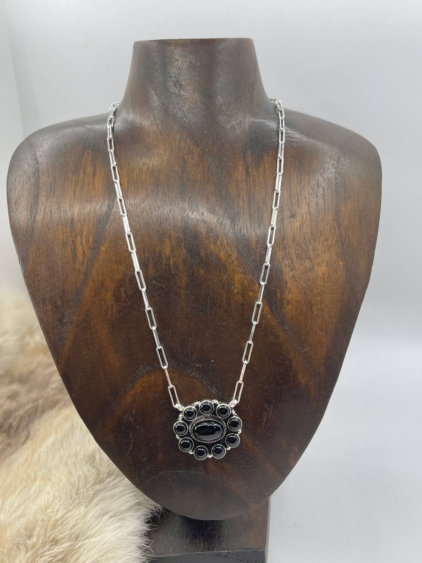 18" Black Onyx Cluster Necklace