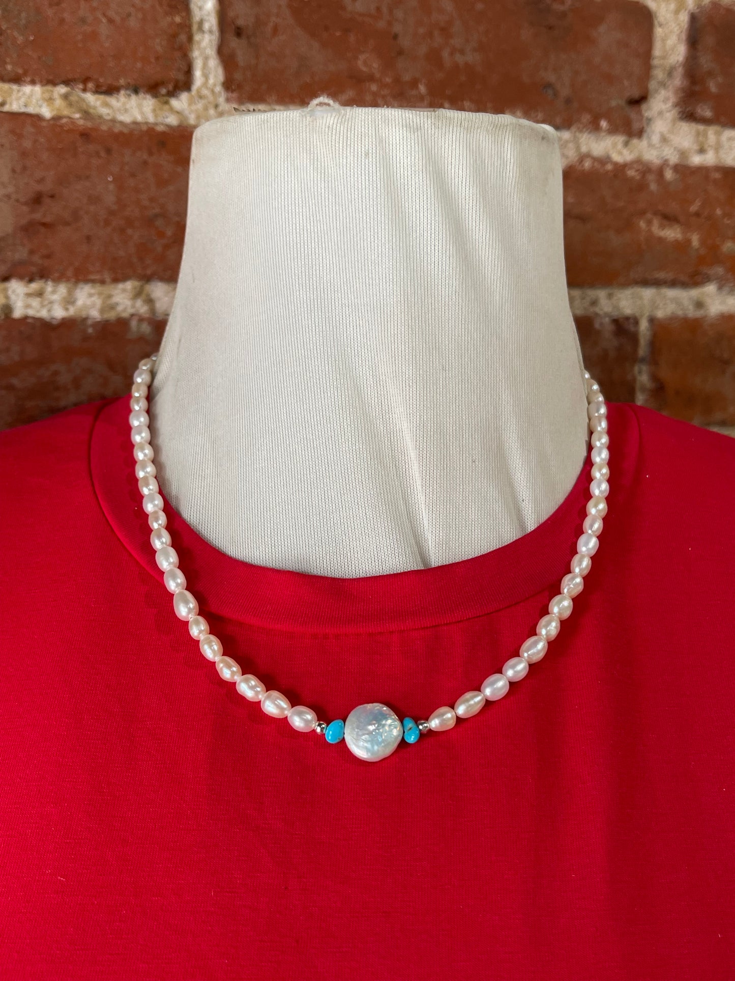 18" Freshwater Pearls Necklace with Sleeping Beauty Turquoise
