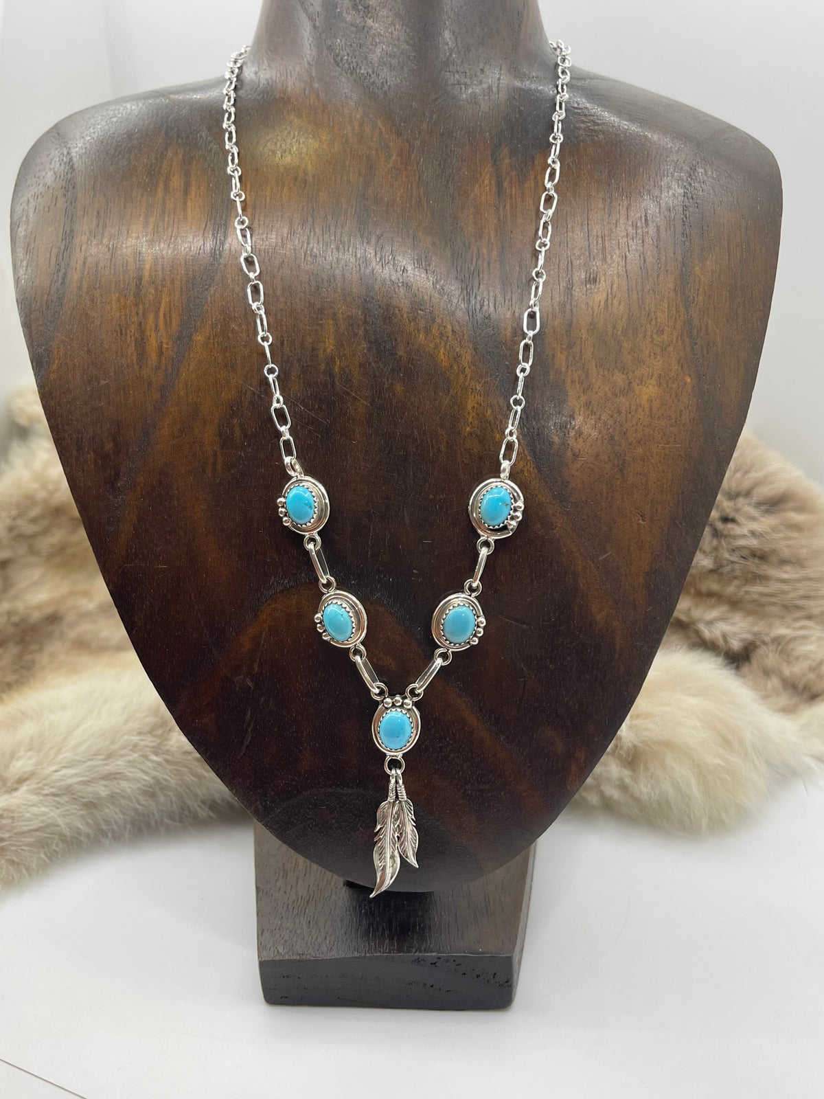 18” 5 Stone Sleeping Beauty Turquoise Necklace by Verley Betone, Navajo